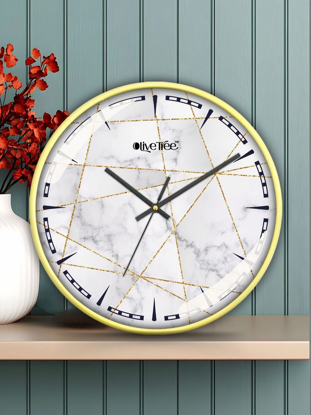 OLIVE TREE Gold-Toned & White Printed Contemporary Wall Clock-picture-33