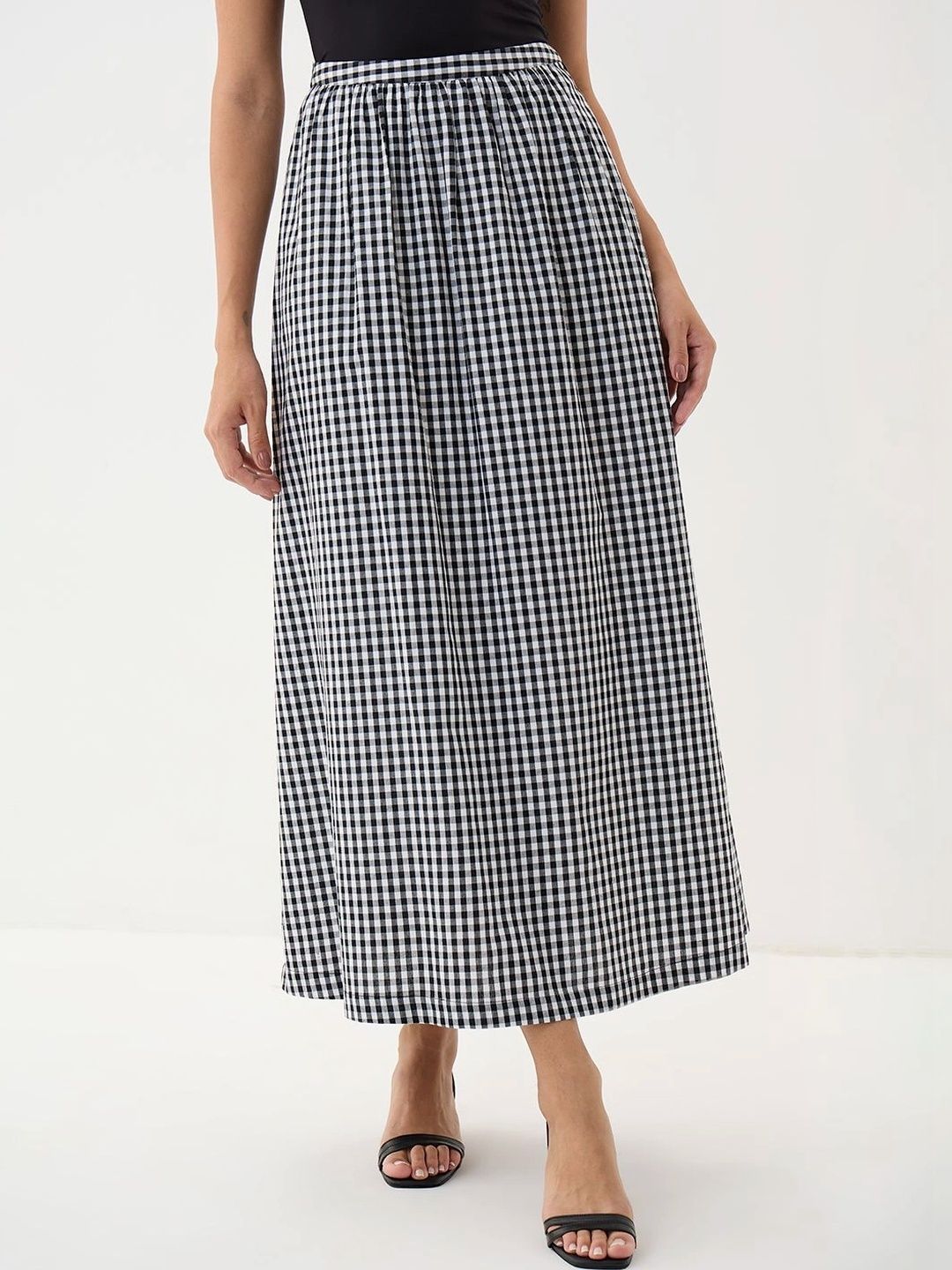 FEMMELLA Women Cotton Checked Summer Checks Maxi A-Line Skirt-image-22
