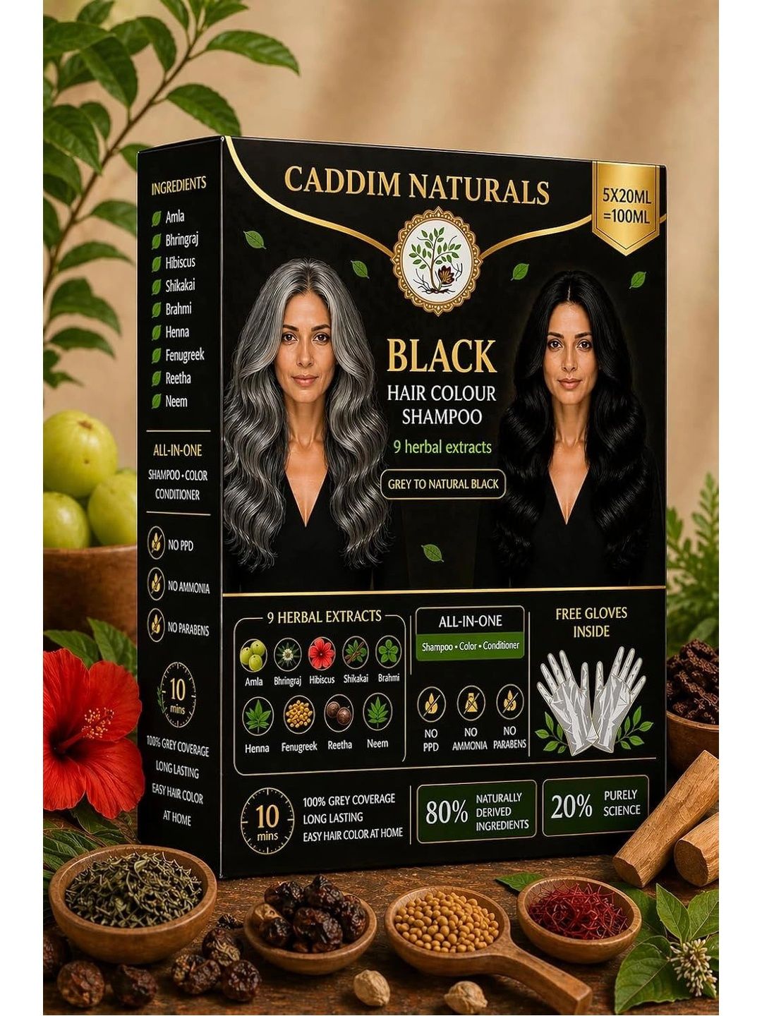 CADDIM NATURALS Black Hair Colour Shampoo - 100 ml-picture-37