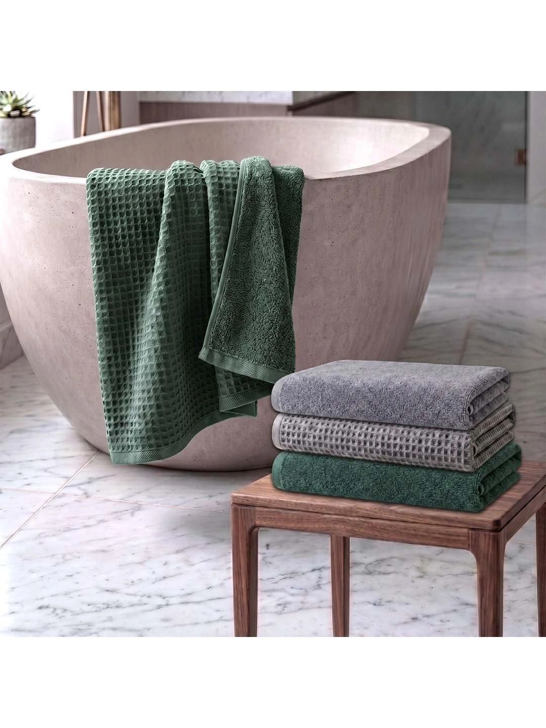 Athom Living Green & Grey 4 Cotton 450 GSM Bath Towel-picture-48