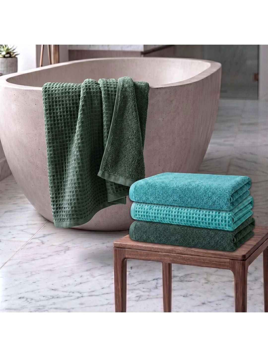 Athom Living Turquoise Blue & Green 4 Cotton 450 GSM Bath Towel-image-47