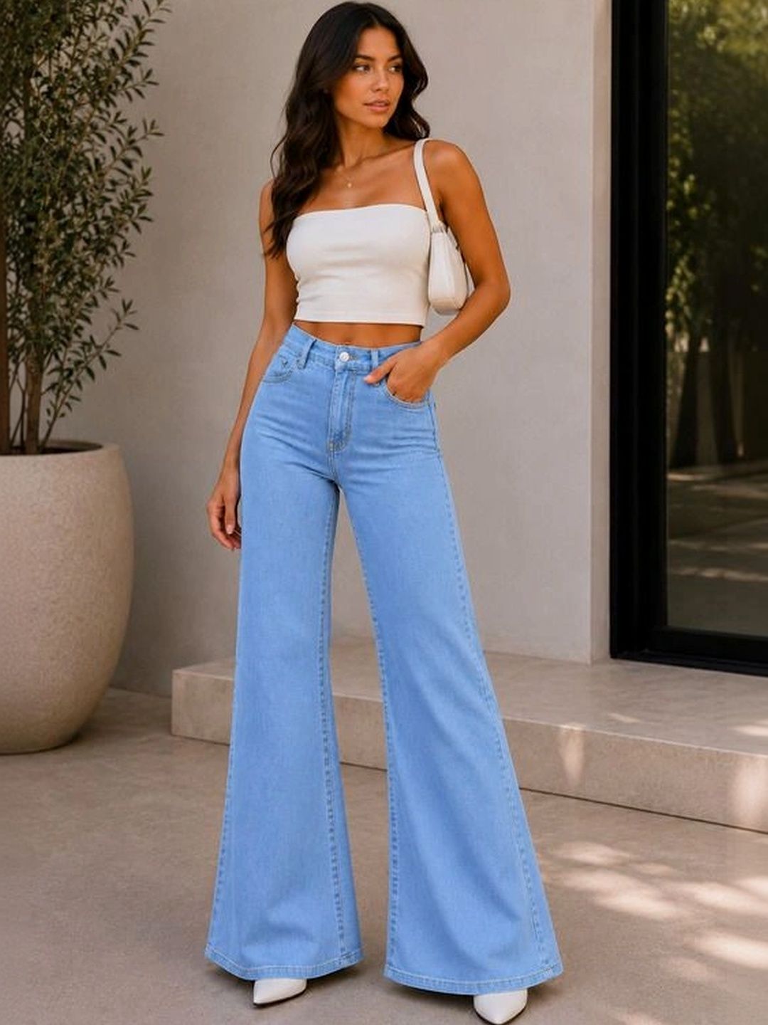 kitty-fashion Women Comfort Bootcut High-Rise Stretchable Jeans