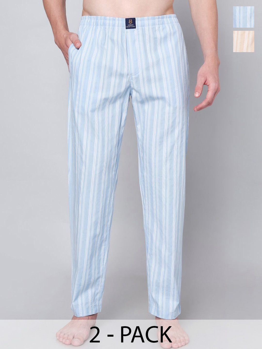 URBAN SCOTTISH Pack Of 2 Striped Mid-Rise Straight Lounge Pants-picture-13