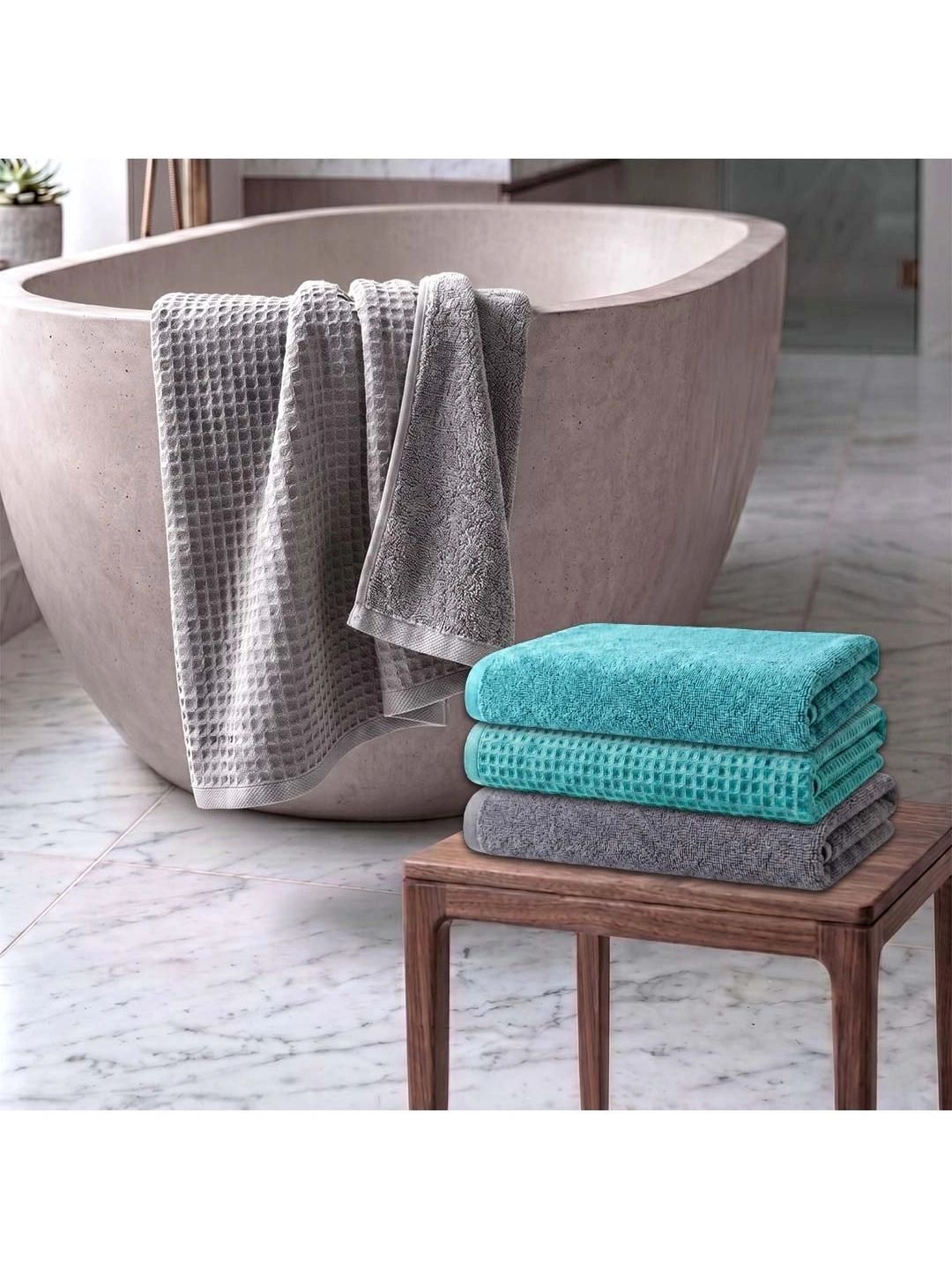 Athom Living Turquoise Blue & Grey 4 Cotton 450 GSM Bath Towel-picture-31