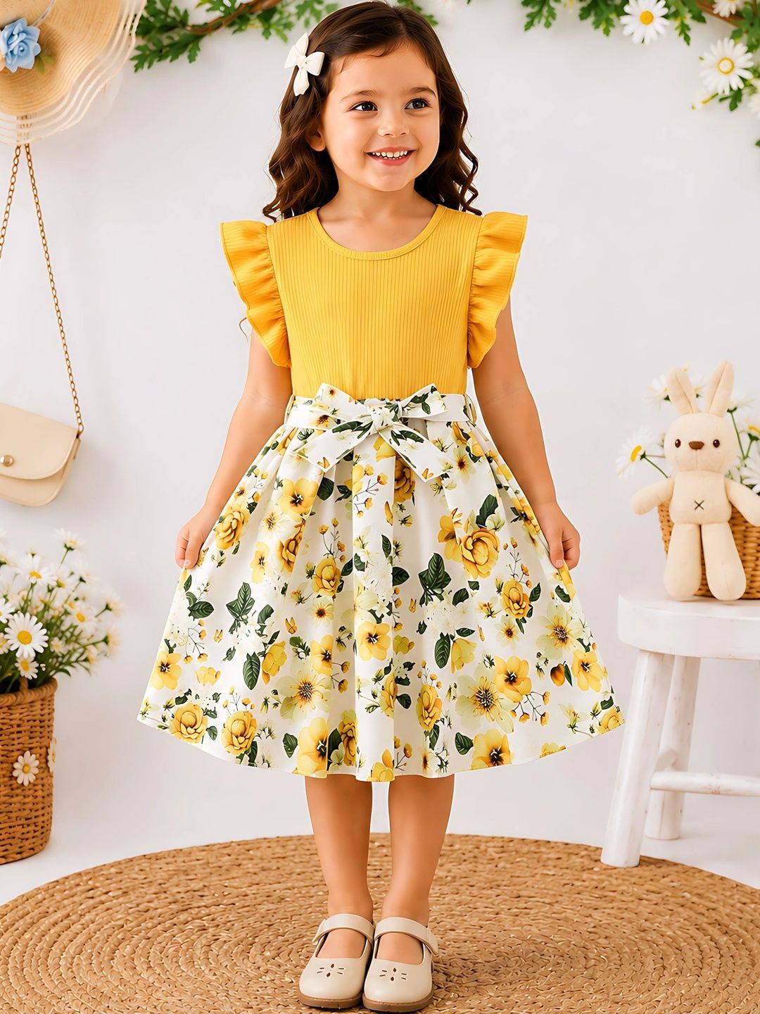 Arshia Fashions Floral Print Flutter Sleeve Ruffled Fit & Flare Dress-image-32