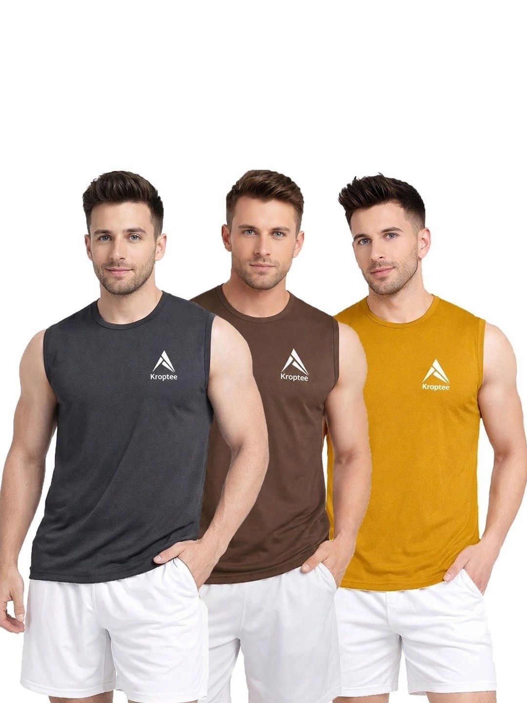 Kroptee Pack of 3 Cotton Blend Gym Vest-picture-22