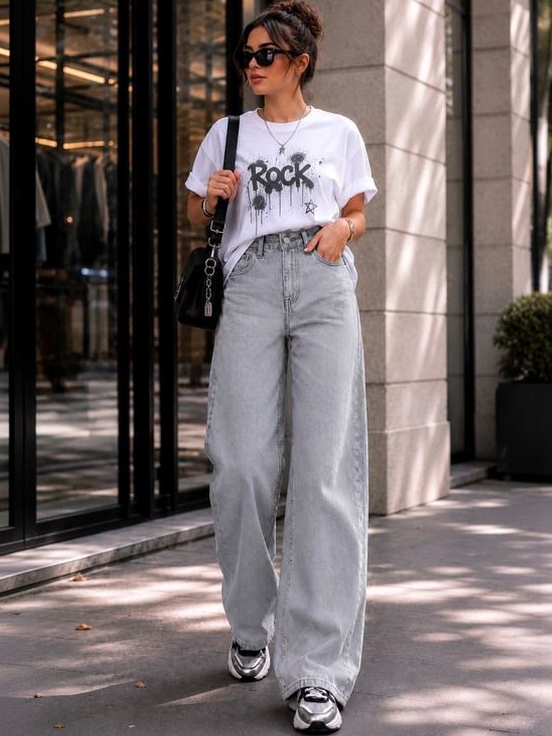 kitty-fashion Women Comfort Wide Leg High-Rise Stretchable Jeans
