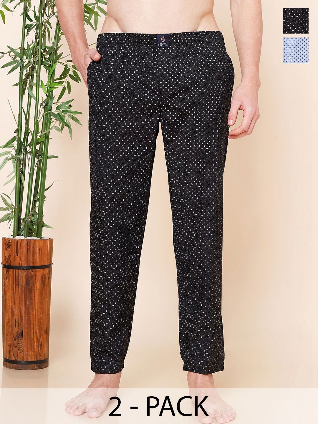 URBAN SCOTTISH Pack Of 2 Printed Cotton Mid-Rise Straight Lounge Pants-picture-31