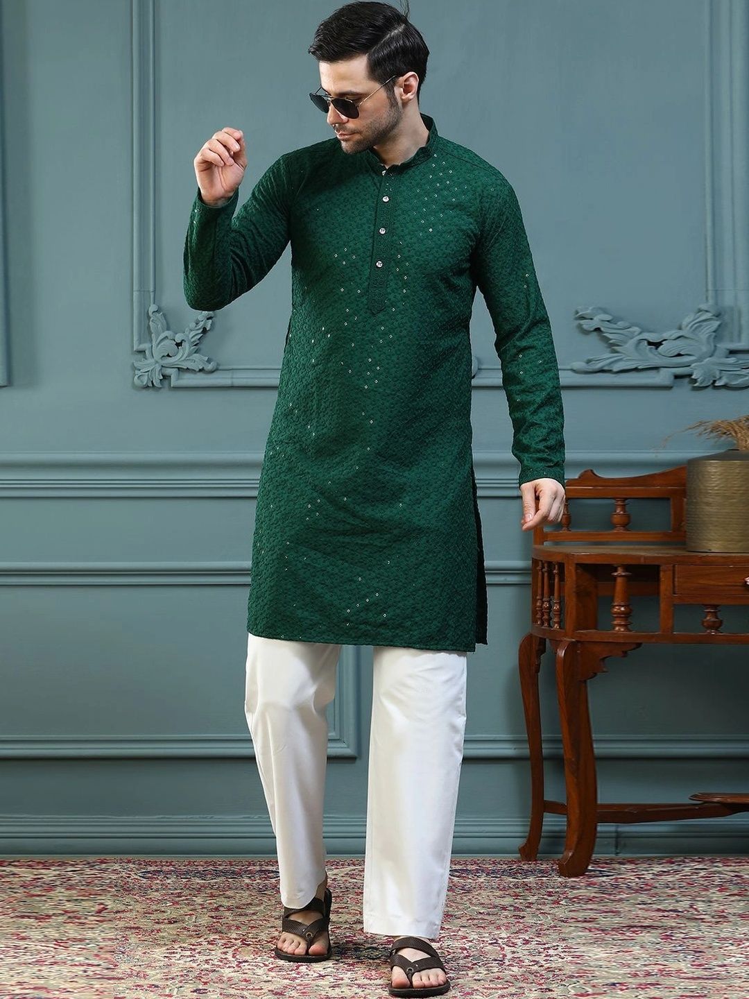 ALMORA Men Embellished Sequinned Kurta-picture-16