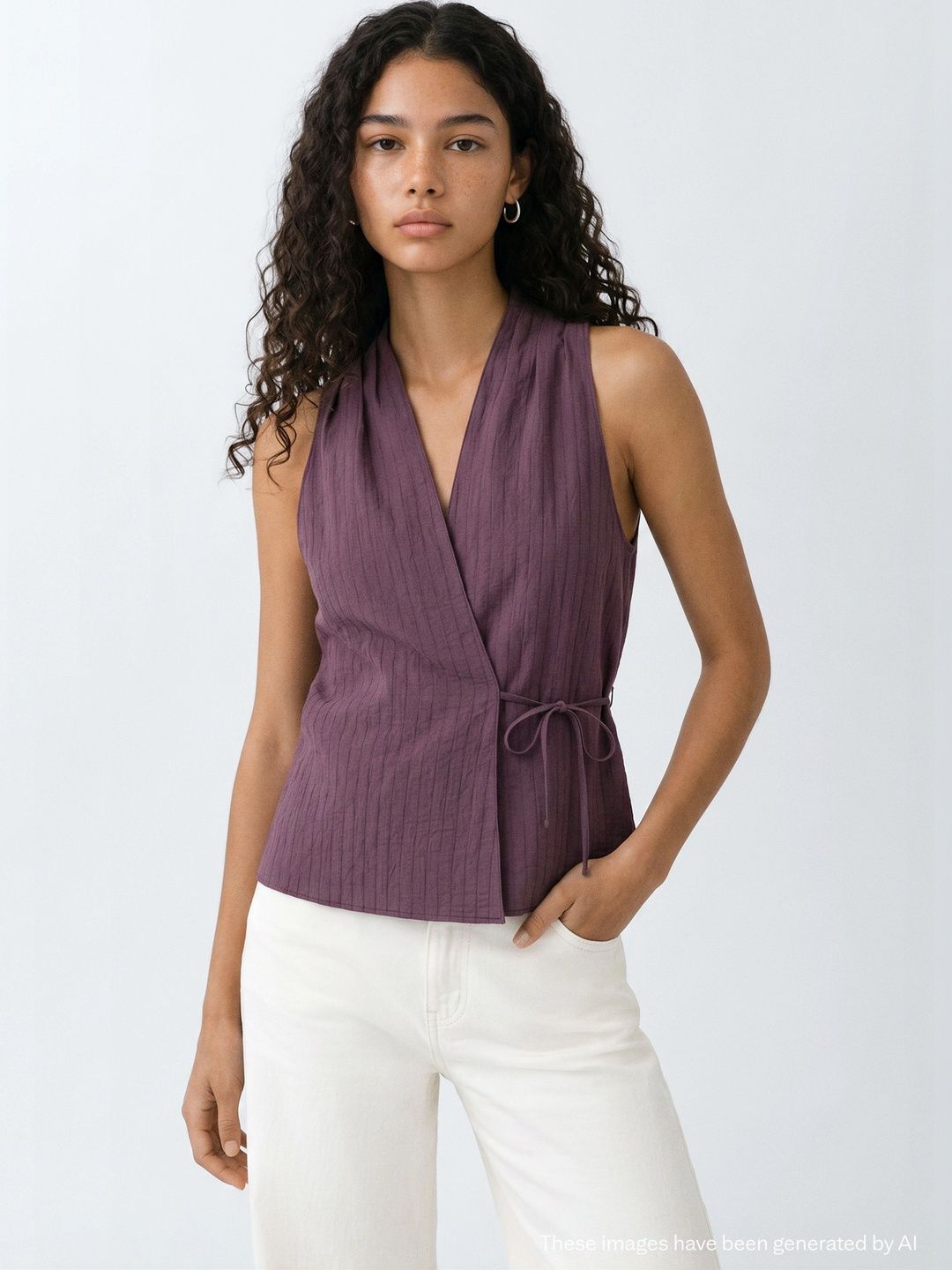 MANGO MNG Striped V-Neck Wrap Top-picture-30