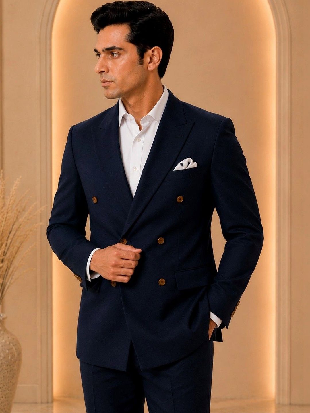 SOURAGYA Notched Lapel Double-Breasted Tailored Fit Party Blazers-picture-23
