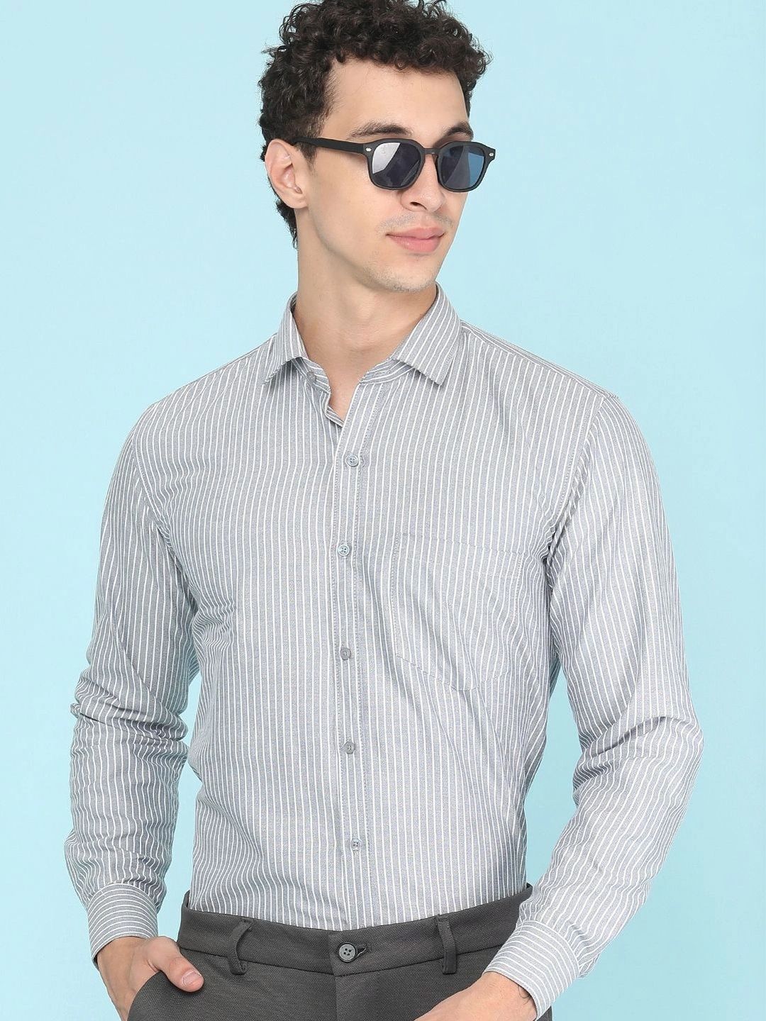 LIMEROAD Men Slim Fit Striped Formal Shirt-picture-23