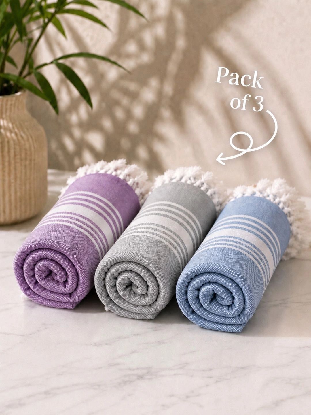 Triani Lavender & Grey 1 Striped Bamboo 225 GSM Bath Towel-image-1
