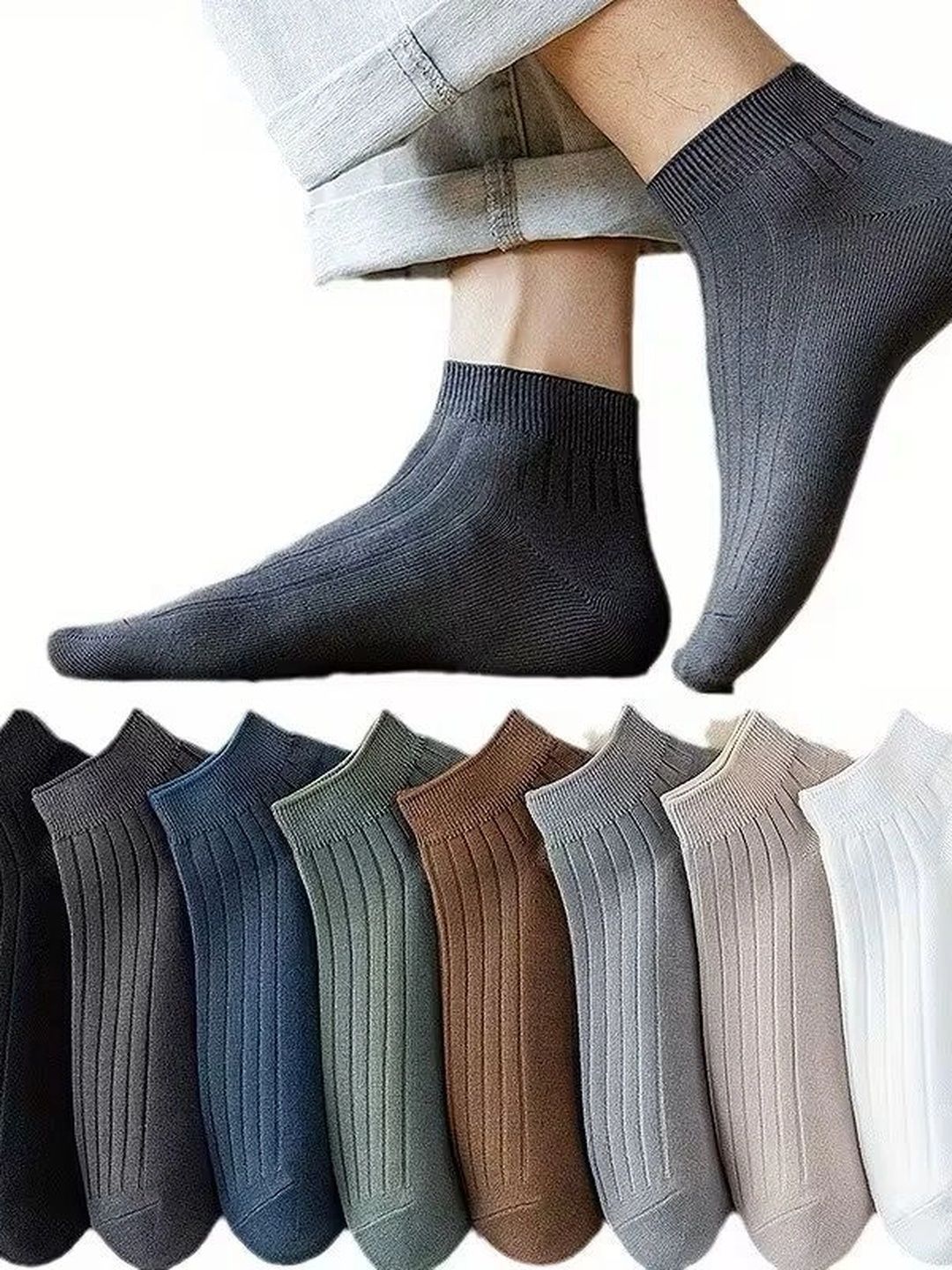 Moda Rapido Men Pack of 8 Cotton Blend Striped Ankle Length Socks-picture-49