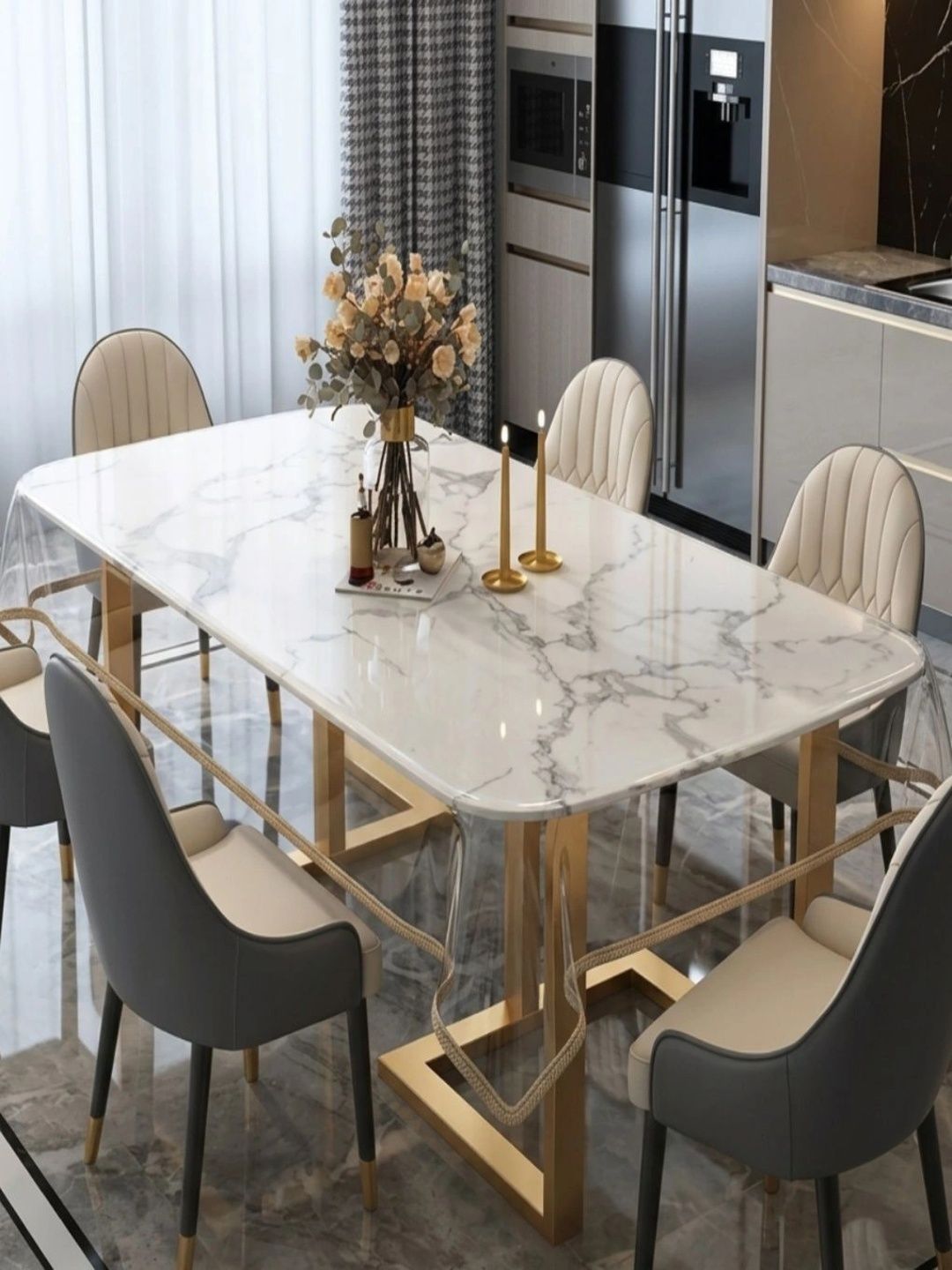 vstucart Beige Waterproof 6-Seater Table Cover with Textured details-picture-18