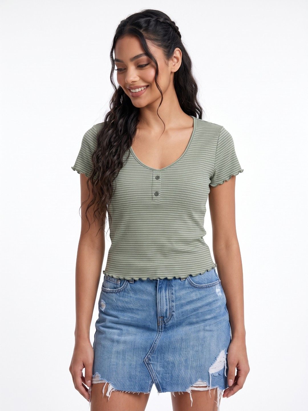 glitchez Striped Short Sleeves Fitted Top-picture-20