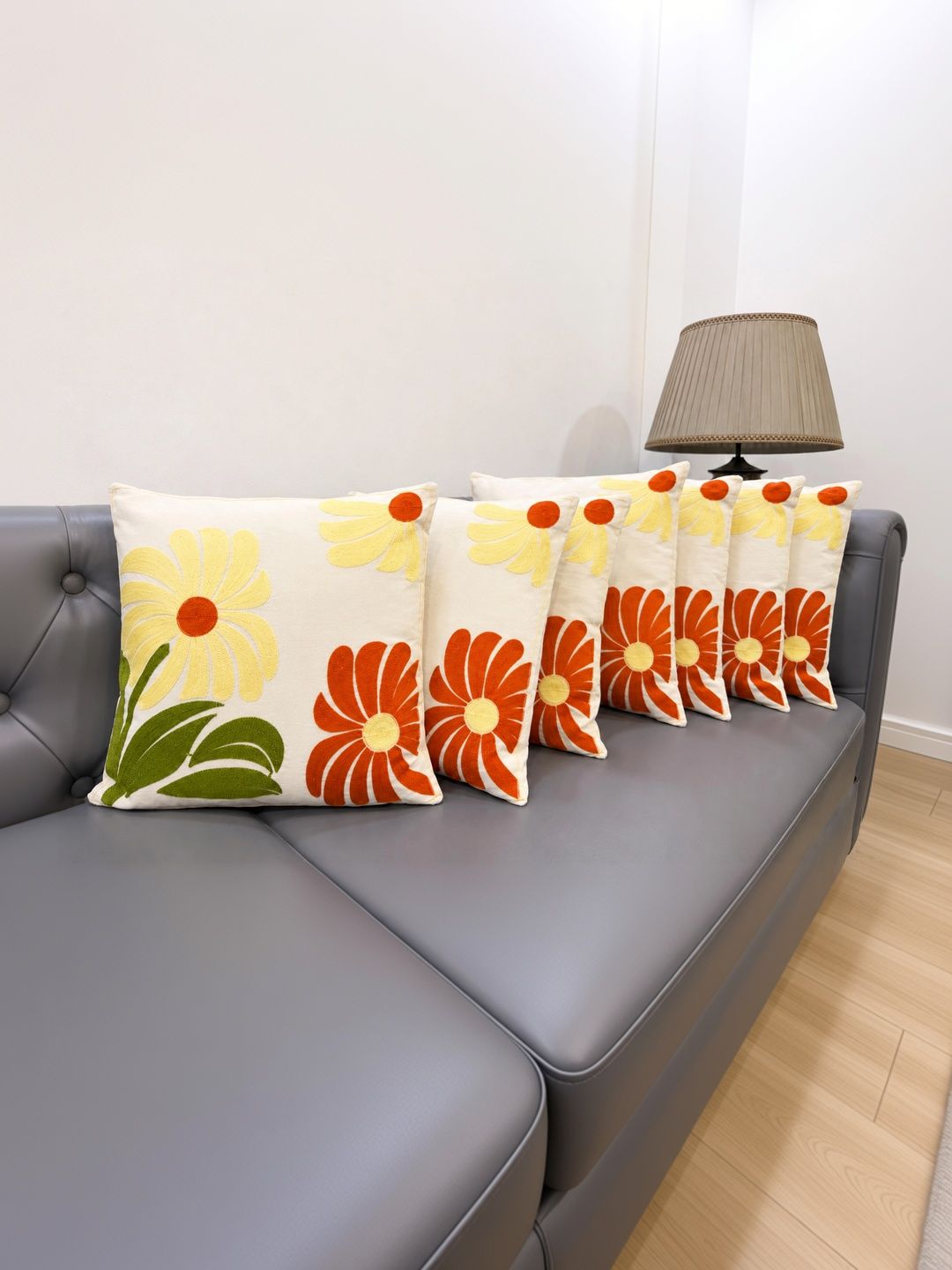 Good Vibes Cream-Coloured & Multicoloured Set of 7 Floral Square Cushion Covers-picture-36