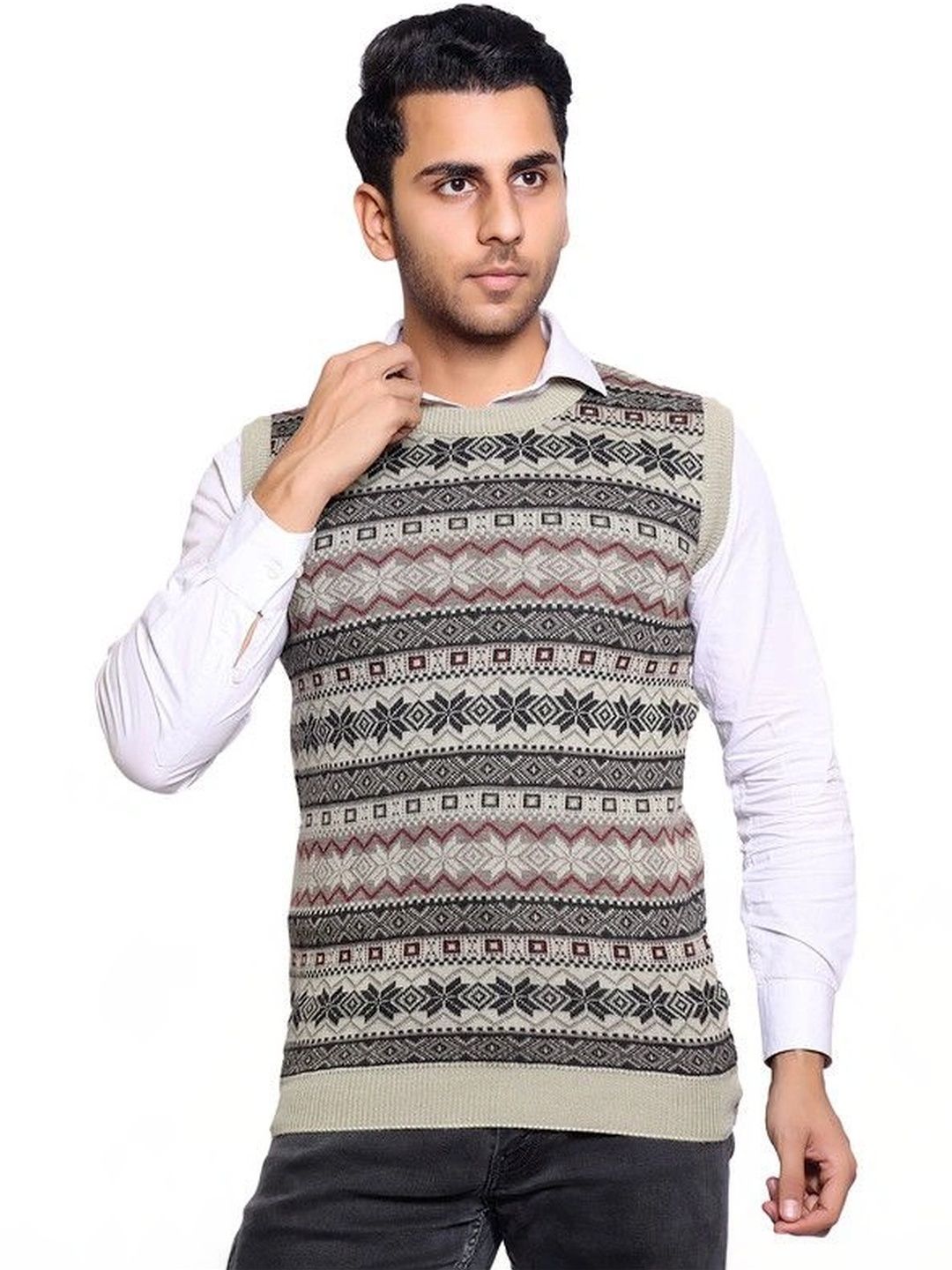 Grand Line Men Fair Isle Printed Sweater Vest-picture-34
