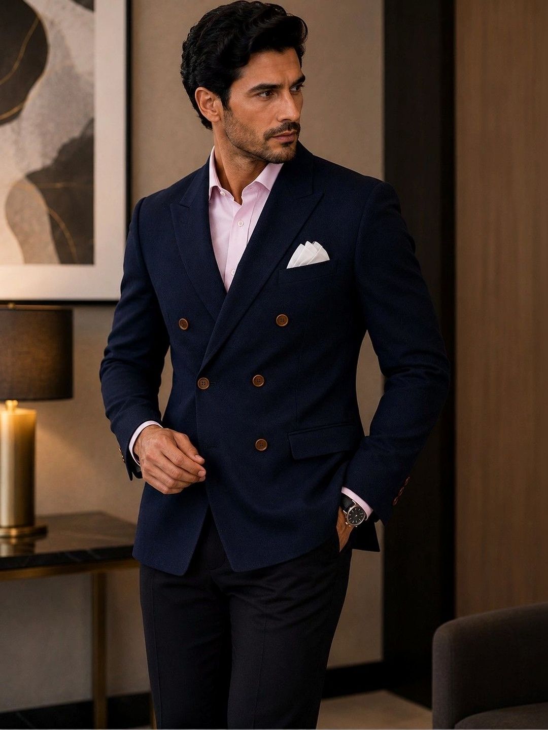 House of Pataudi Notched Lapel Collar Double-Breasted Tailored Fit Party Blazers-picture-33