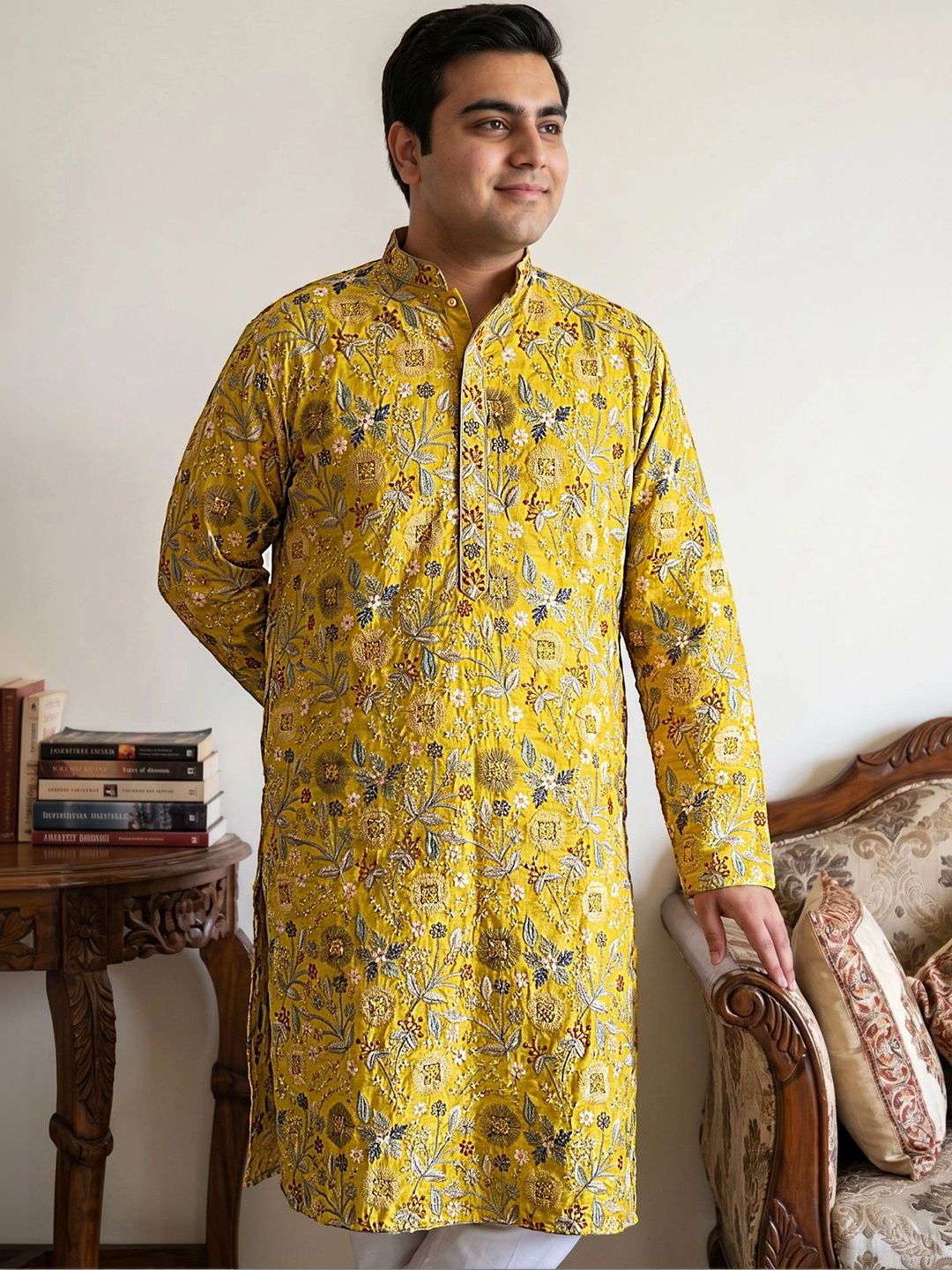 Jompers Men Floral Printed Regular Kurta with Pyjamas-picture-34