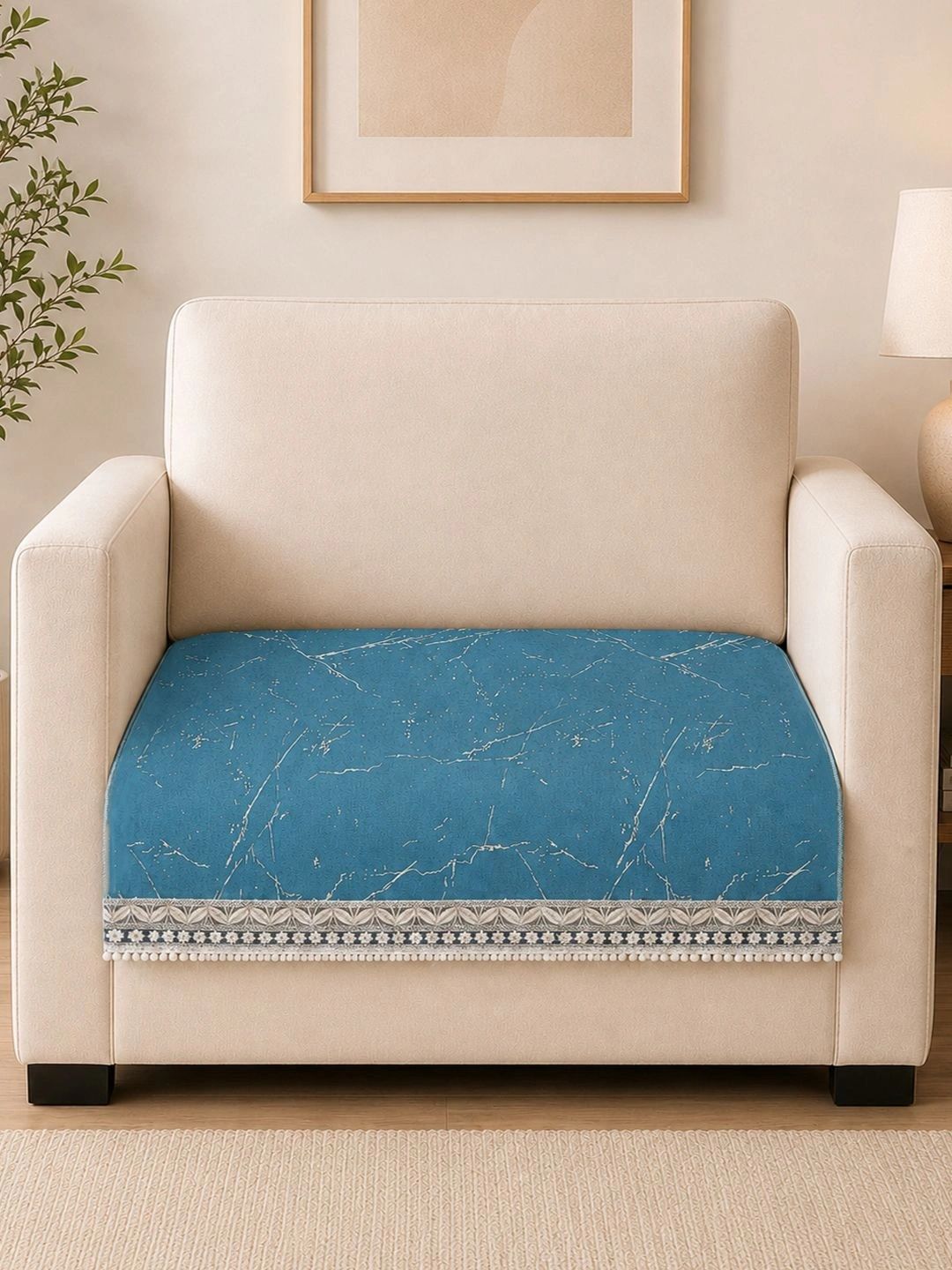 The Home Story Blue Printed 1 Piece Sofa Cover Without Arms-image-29