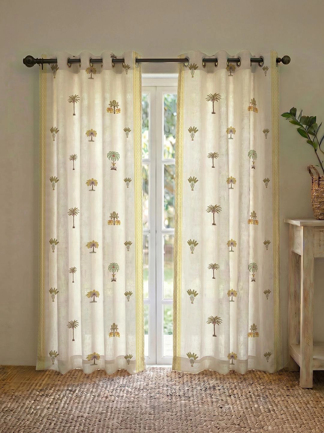 URBAN SPACE Yellow & Green Set of 2 Floral Door Curtain-image-24