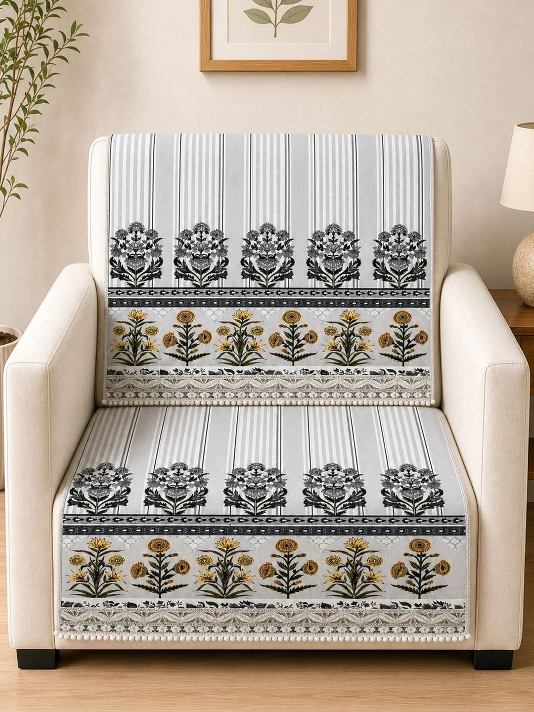 Aura Grey Printed 2 Piece Sofa Cover Without Arms-picture-16