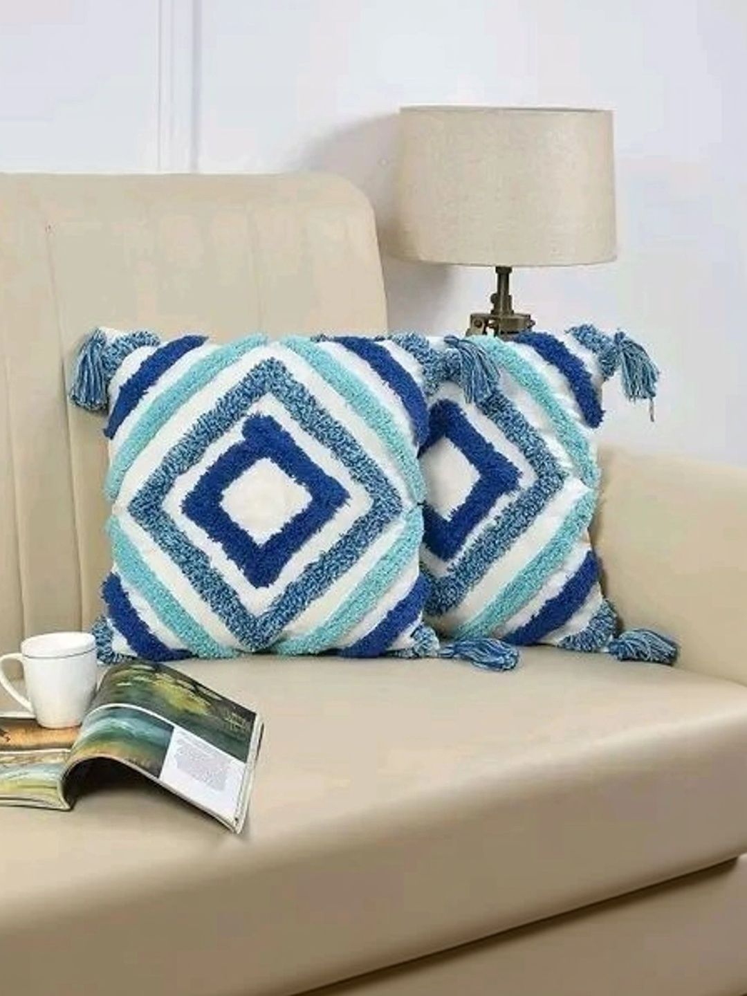 GURMISHEE Blue Set of 2 Geometric Square Cushion Covers-picture-29