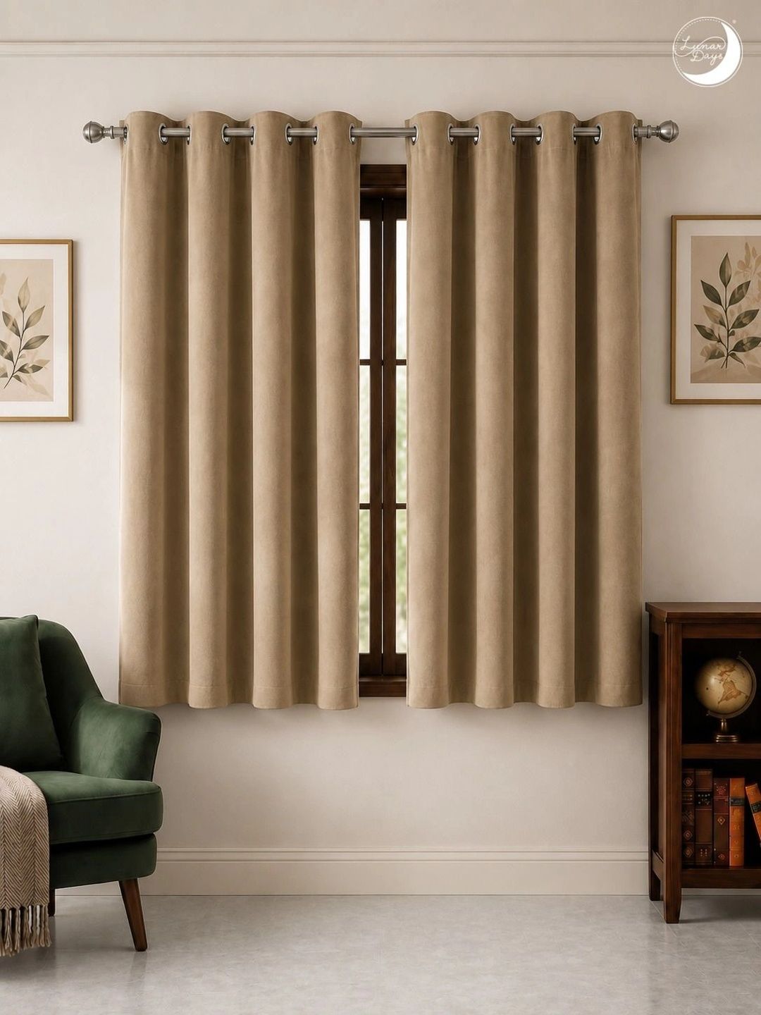 Lunar Days Beige Set of 2 Room Darkening Window Curtains and Sheers-image-46