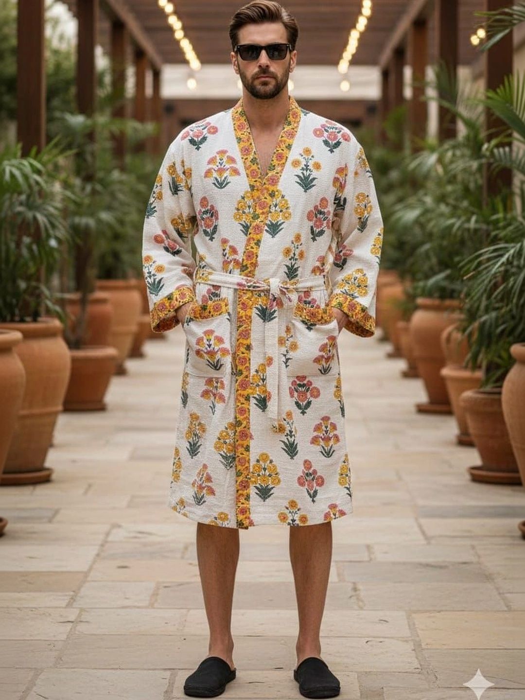 CHICERY Printed Knee Length Bath Robe & Wraps-picture-3