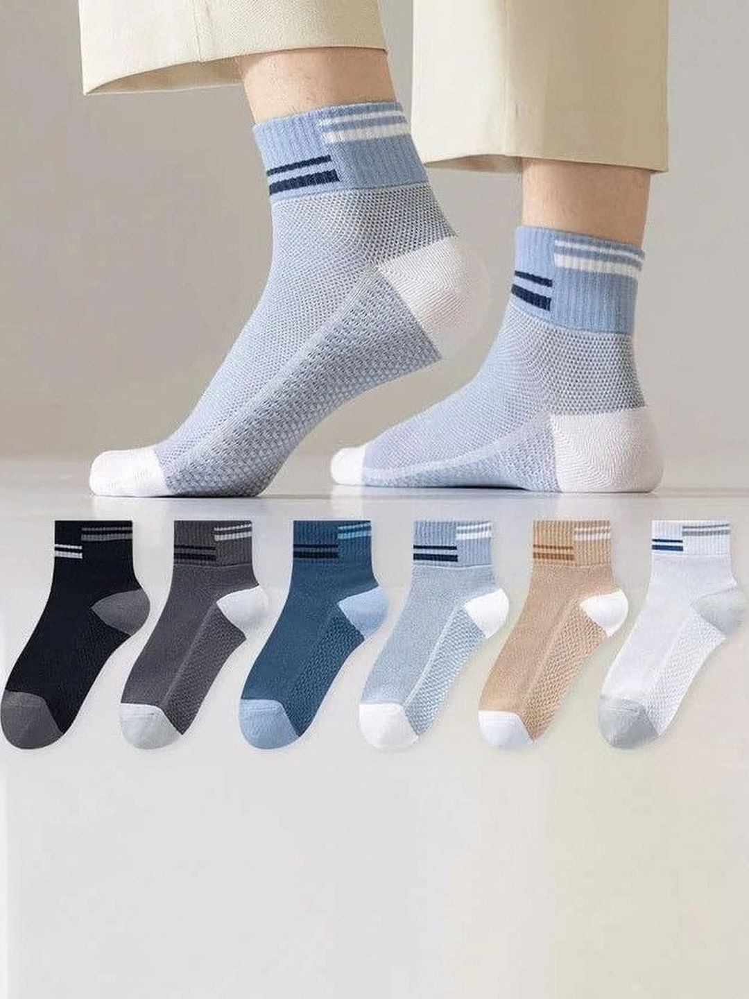 Moda Rapido Men Pack of 6 Cotton Blend Striped Above Ankle Socks-picture-41