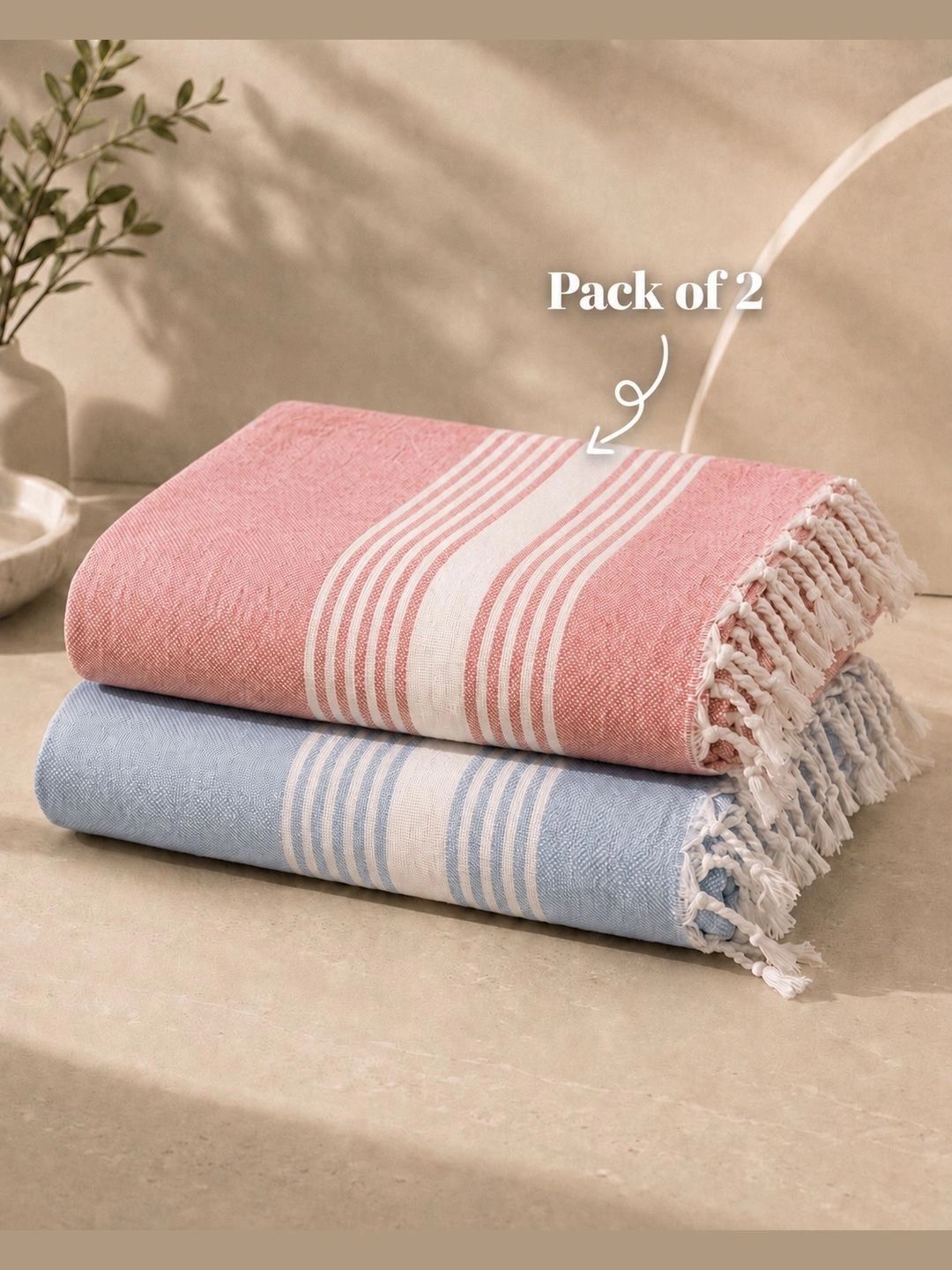 Triani Blue & Pink 1 Striped Bamboo 225 GSM Bath Towel-image-12