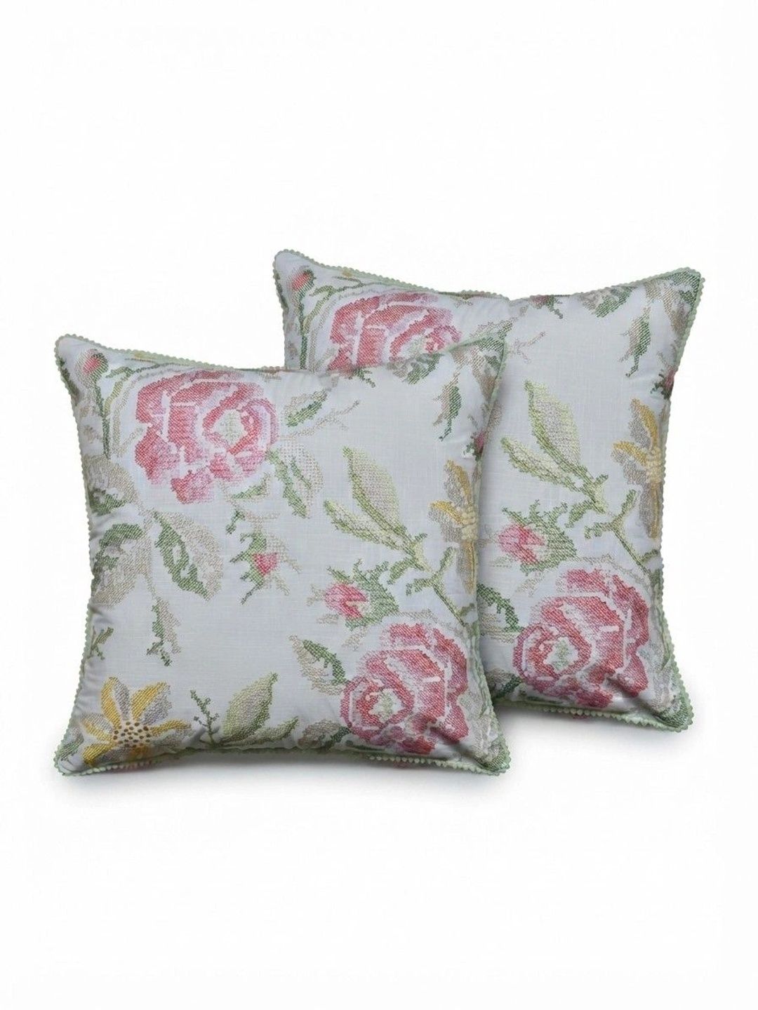 ZENSHA DECOR White Set of 2 Floral Square Cushion Covers-picture-28