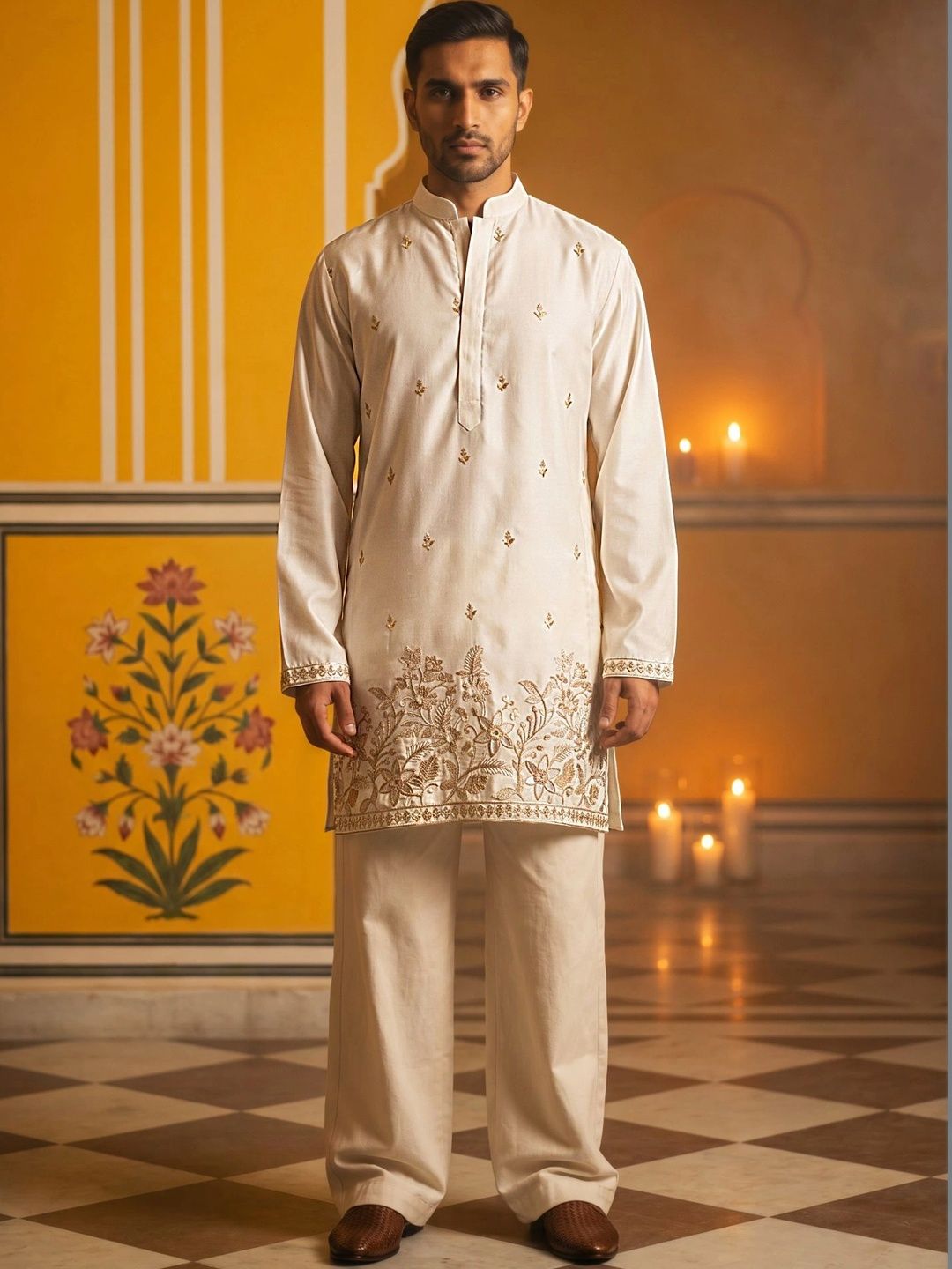 Jompers Men Ethnic Motifs Embroidered Regular Thread Work Kurta with Pyjamas-picture-17