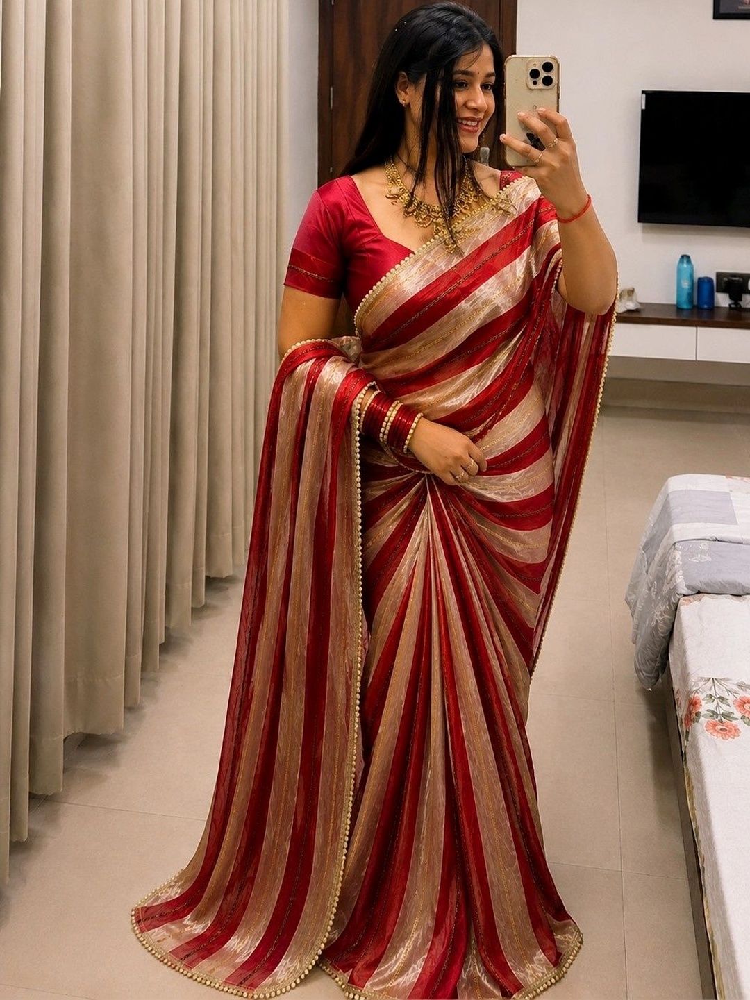 Lapetiya Clothing Women Striped Mirror Work Tissue Designer Saree-image-10