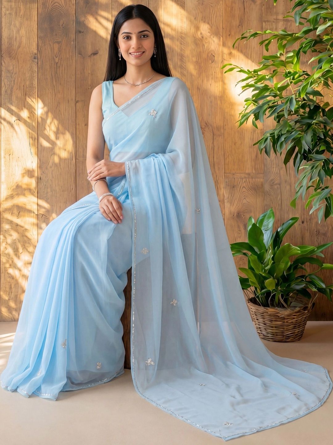 Anouk Floral Beads and Stones Poly Georgette Designer Saree-picture-25