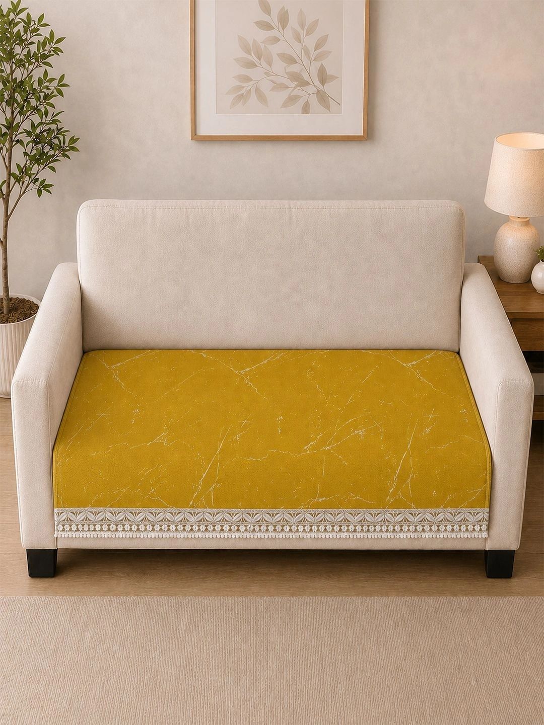 Clasiko Mustard & Gold-Toned Printed 1 Piece Sofa Cover Without Arms-picture-19