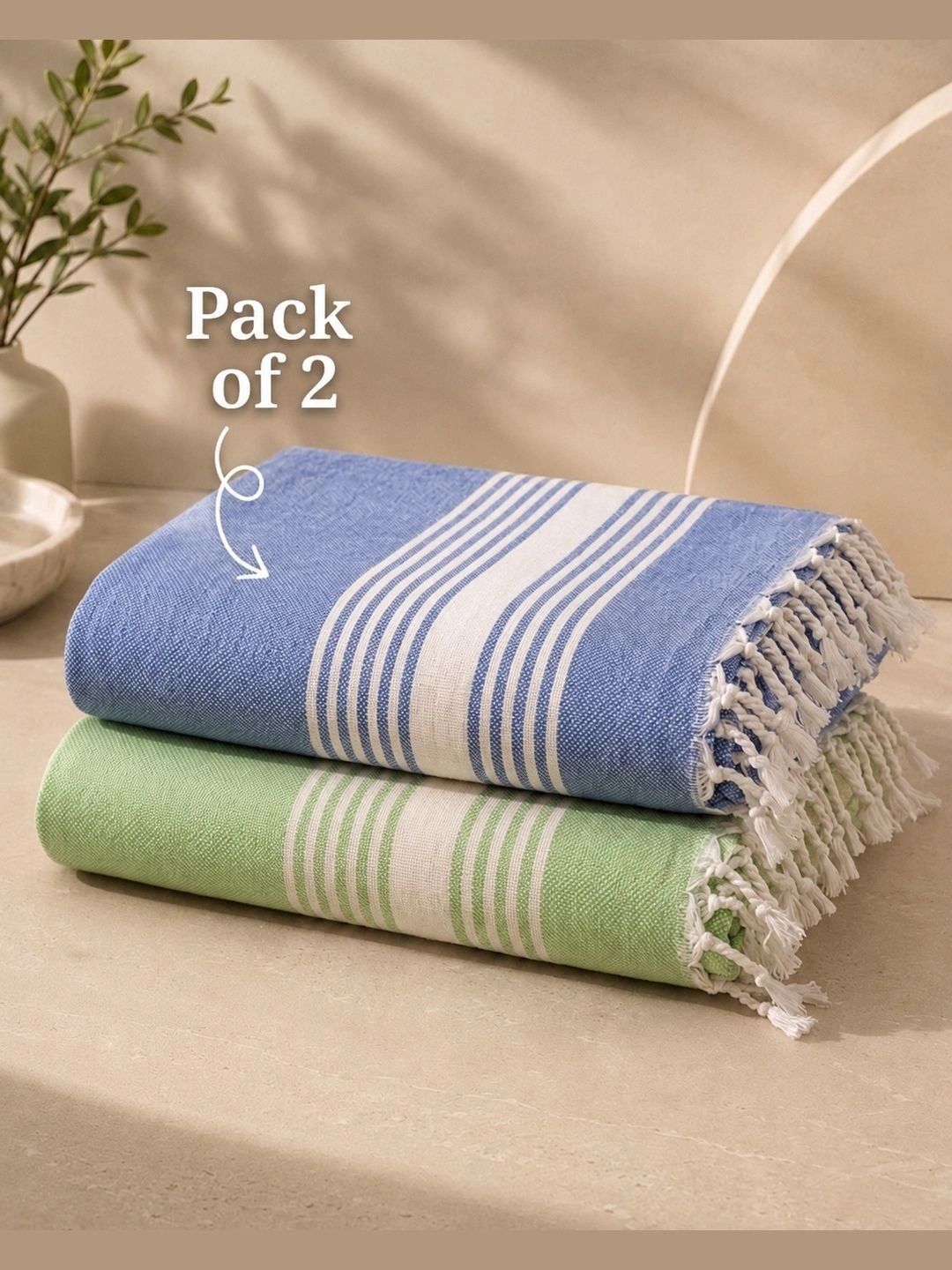 Triani Green & Blue 1 Striped Bamboo 225 GSM Bath Towel-image-34