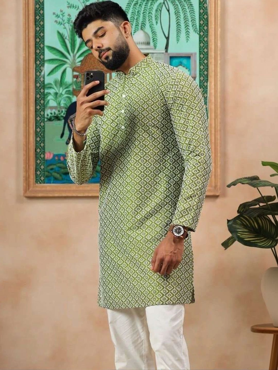 AAYANVI ENTERPRISE Men Geometric Embroidered Mirror Work Kurta-picture-12