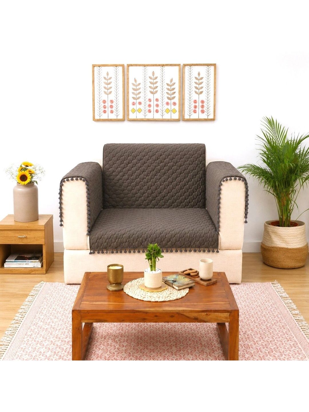 eyda Grey 3 Piece Sofa Cover With Arms-picture-15