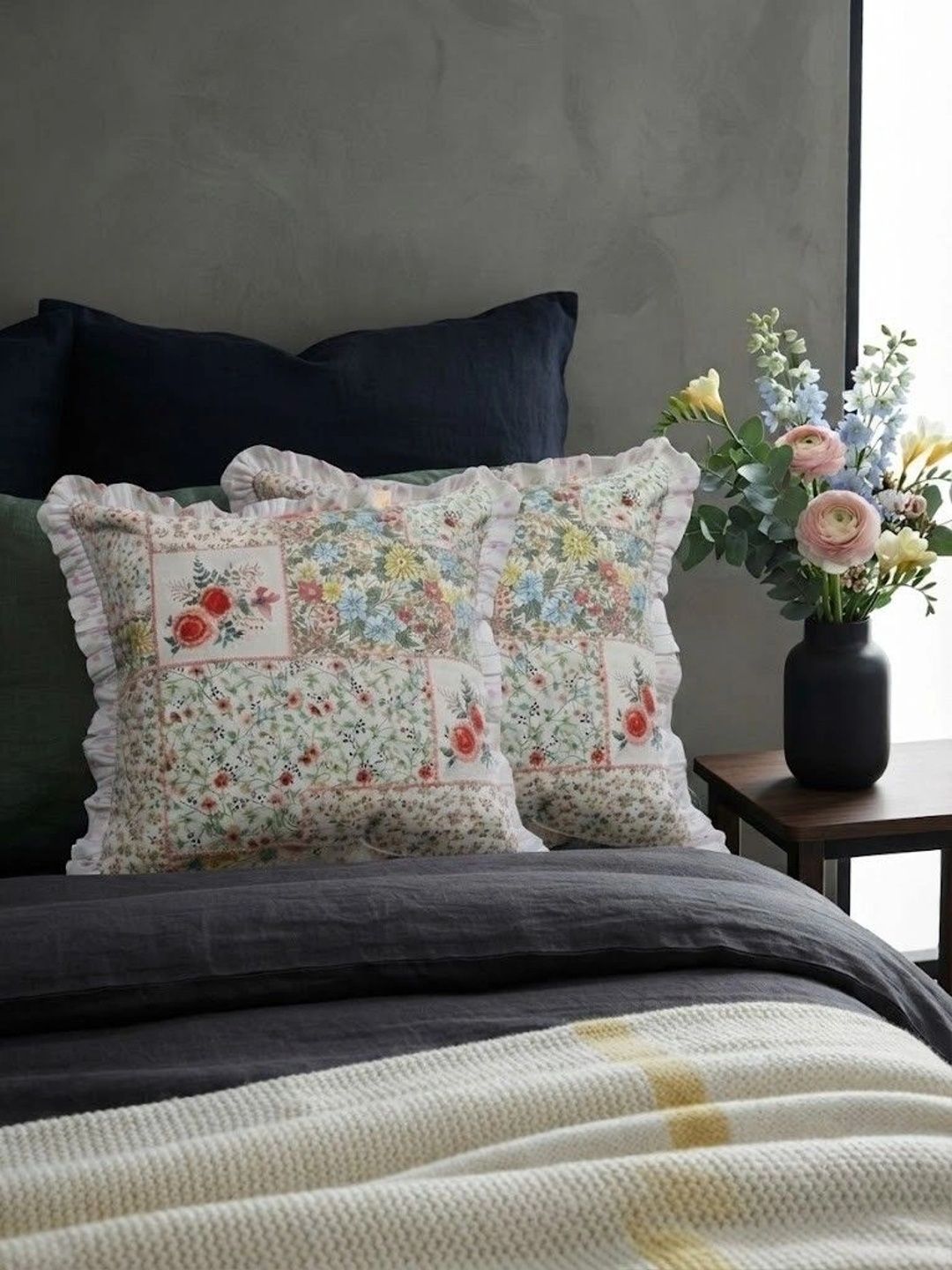 ZENSHA DECOR White Set of 2 Floral Square Cushion Covers-picture-45