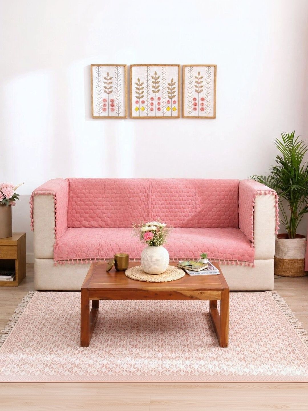 eyda Pink 3 Piece Sofa Cover With Arms-picture-12