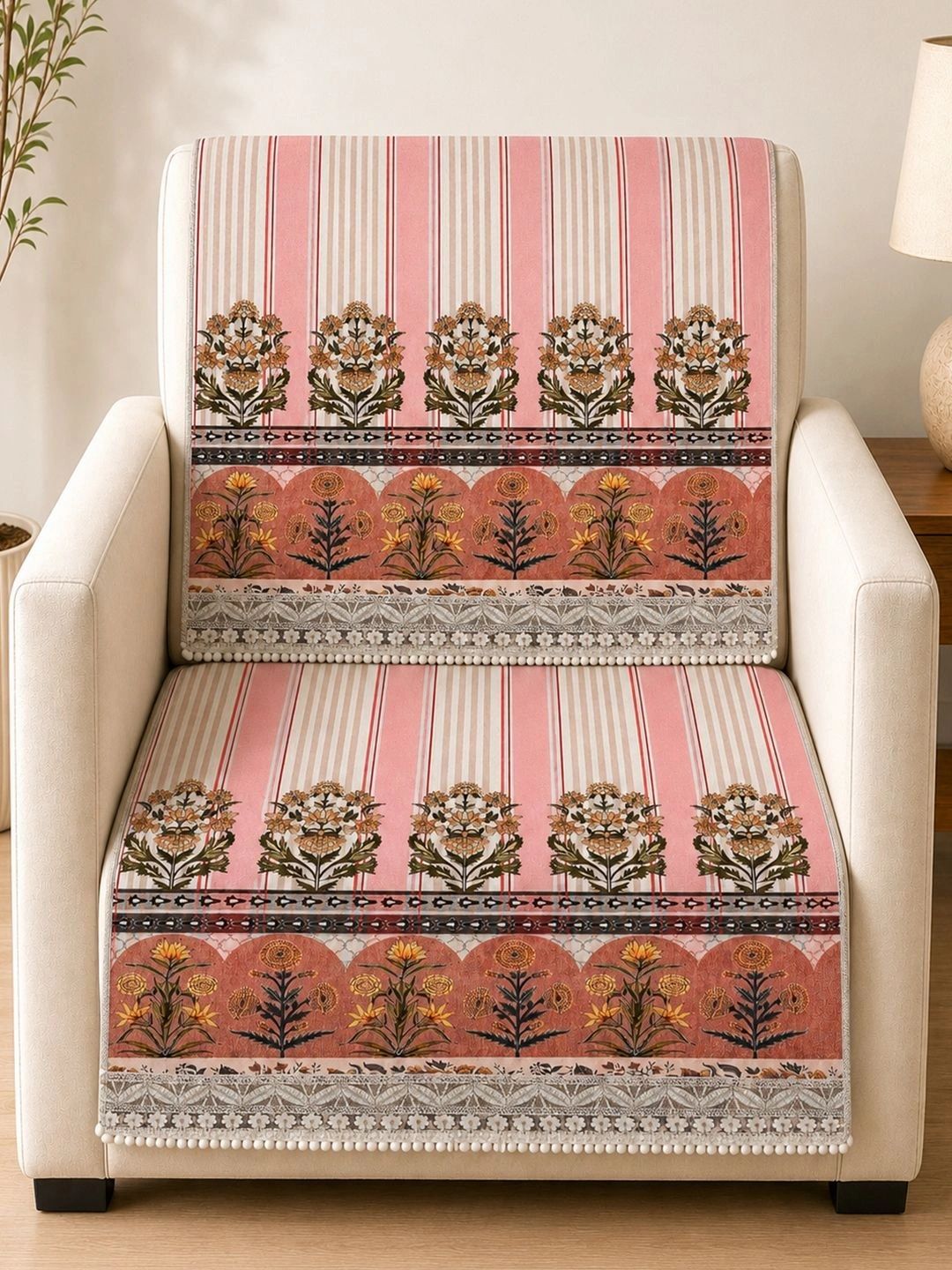 Clasiko Coral & Pink Printed 2 Piece Sofa Cover Without Arms-picture-37