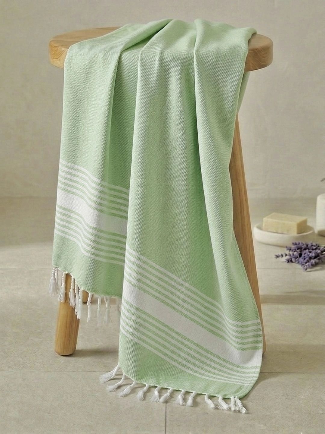 Triani Green & White 1 Striped Bamboo 225 GSM Bath Towel-image-48