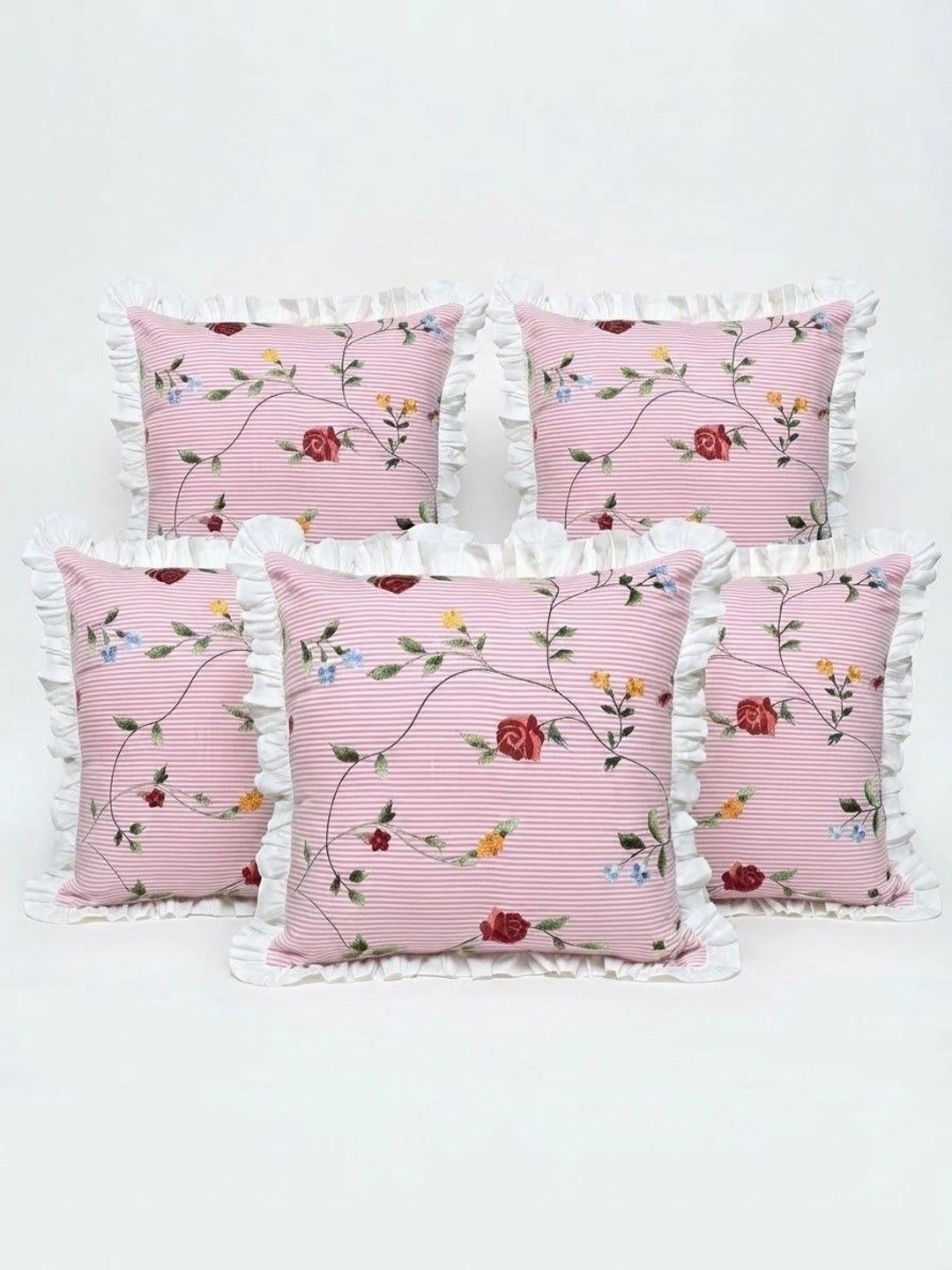 ZENSHA DECOR Pink Set of 5 Floral Square Cushion Covers-picture-39