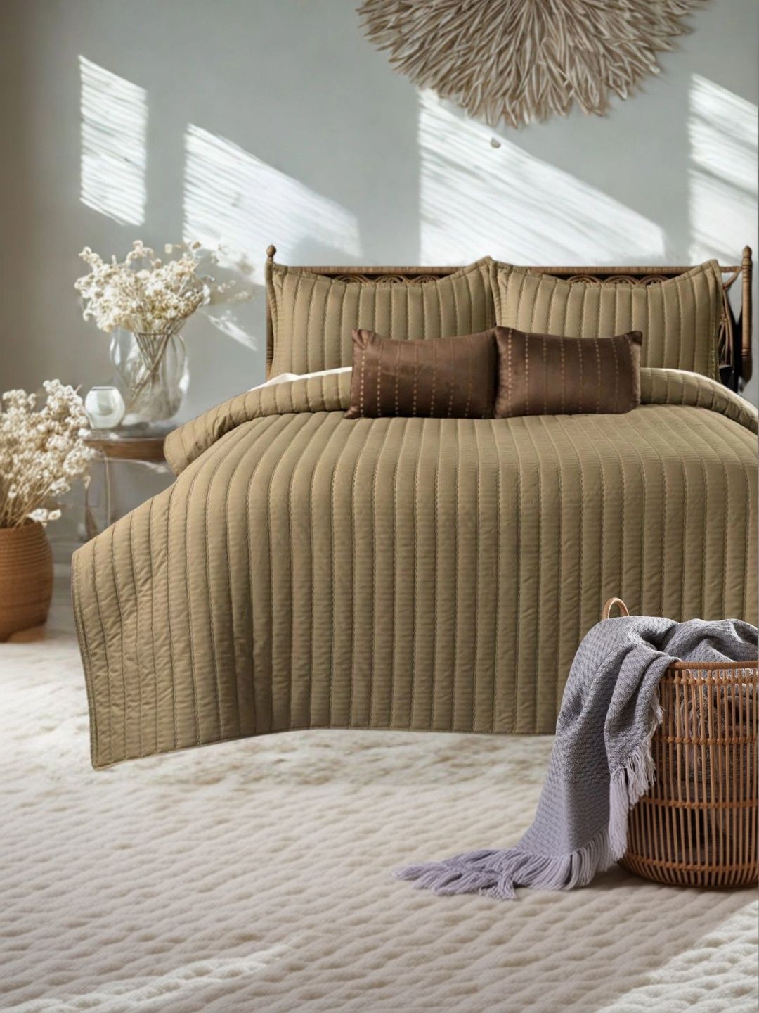 Silver Loom 5-Pcs Beige Bed & Pillow With Cushion Covers-image-3