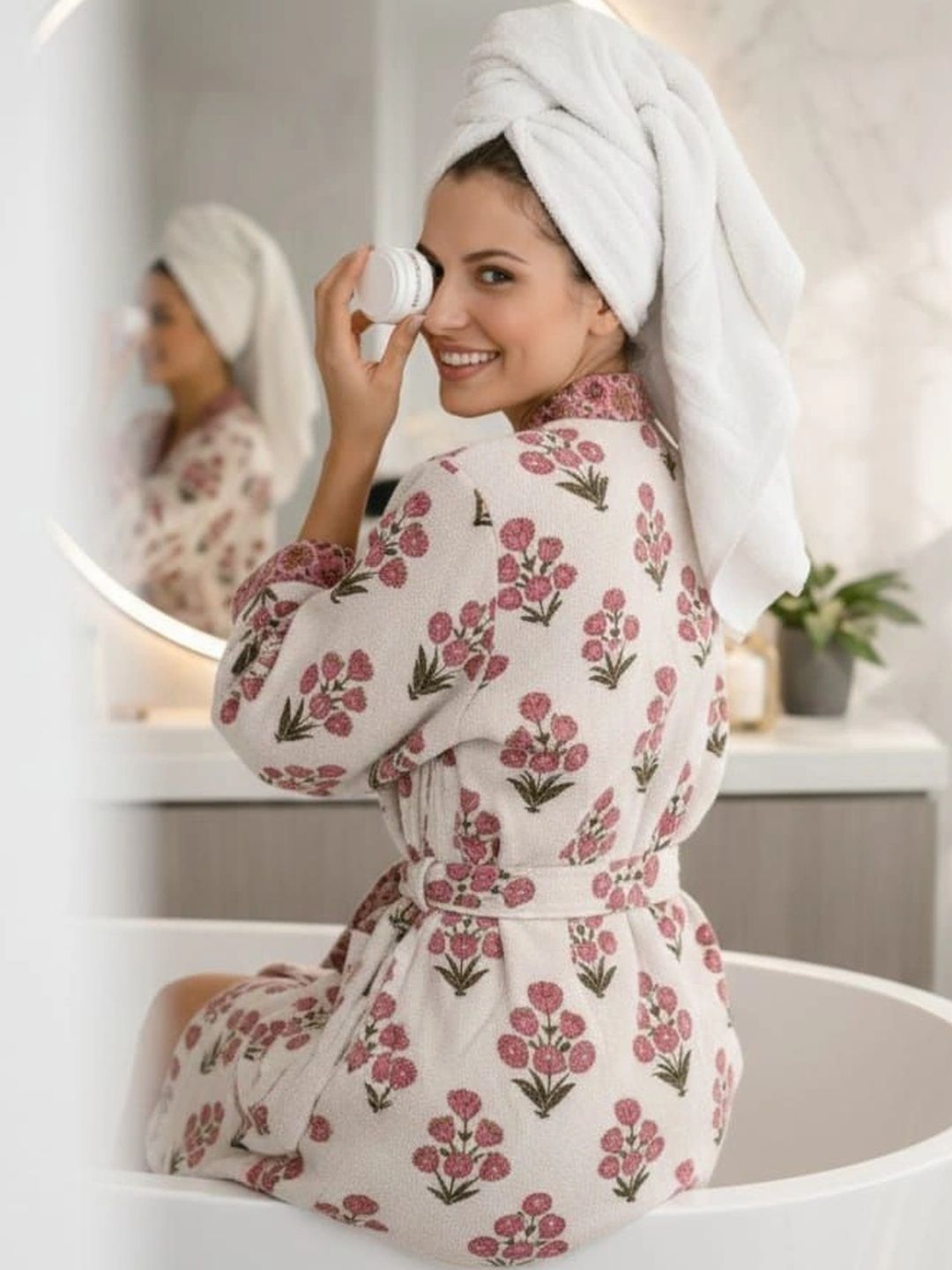 CHICERY Printed Pure Cotton Skin Friendly Knee Length Bath Robe-picture-25