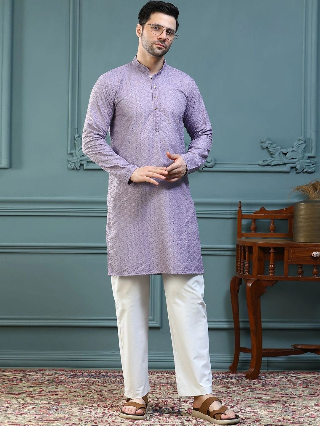 ALMORA Men Embroidered Thread Work Handloom Kurta-picture-38