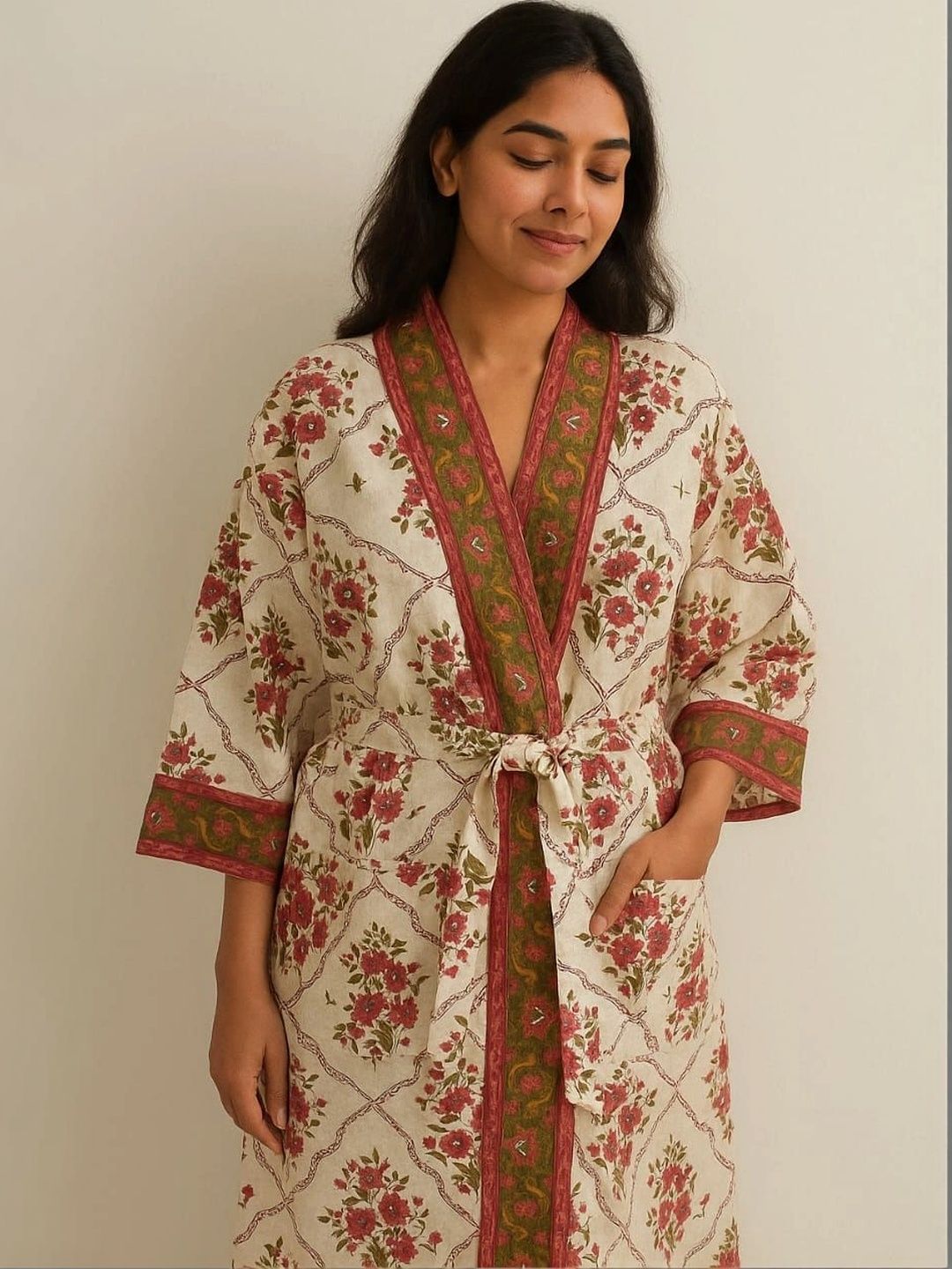 CHICERY Printed Knee Length Bath Robe & Wraps-picture-15