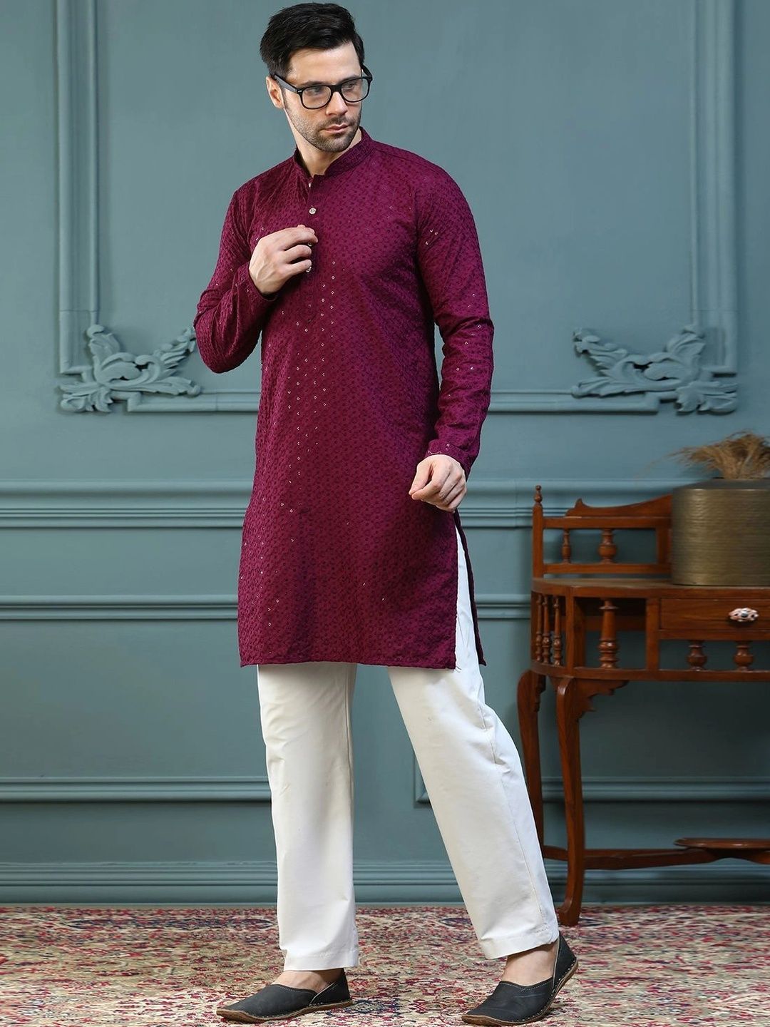 ALMORA Men Embellished Handloom Kurta-picture-18